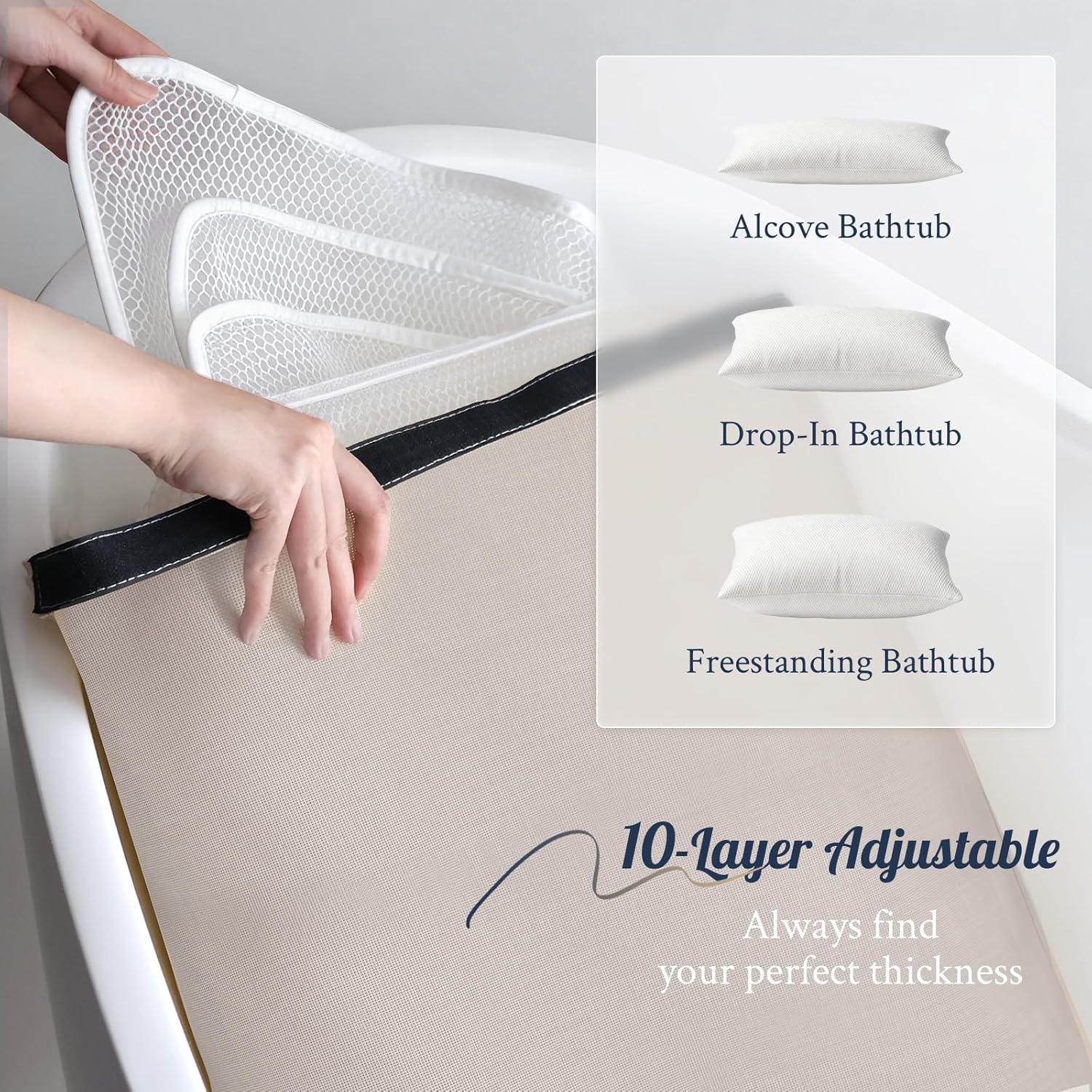 Luxury Bathtub Pillow, Skin-Friendly Cushion, Support Back, Neck & Head, Non-Slip, Adjustable Thickness Fits All Tub, Washable & Quick-Drying - Gift for Christmas Birthday Mother’s Day
