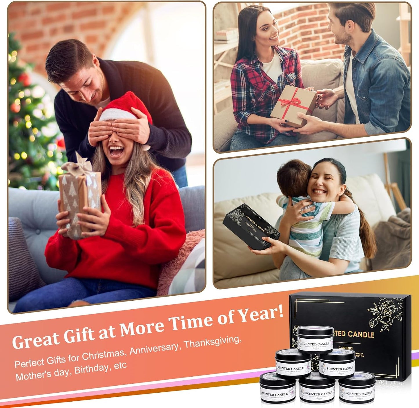 Scented Candles for Women and Men, 6 Pack Aromatherapy Candles for Home Scented, Natural Soy Jar Candle Bulk Gift Set for Christmas Birthday Thanksgiving Mother Coworker