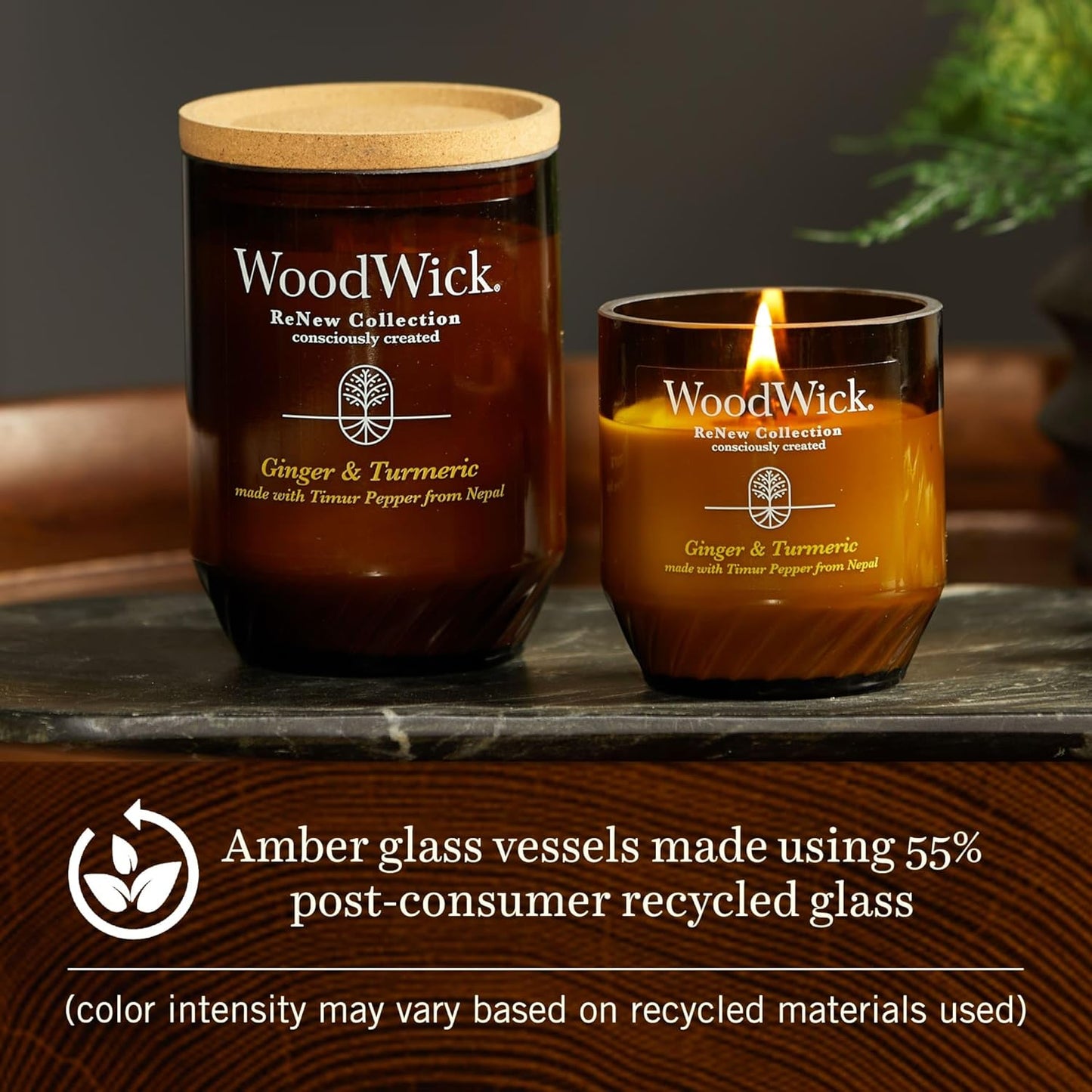 WoodWick Ginger & Turmeric Gifts for Women and Men, 6 oz. Renew Medium Candle with Crackling Wick