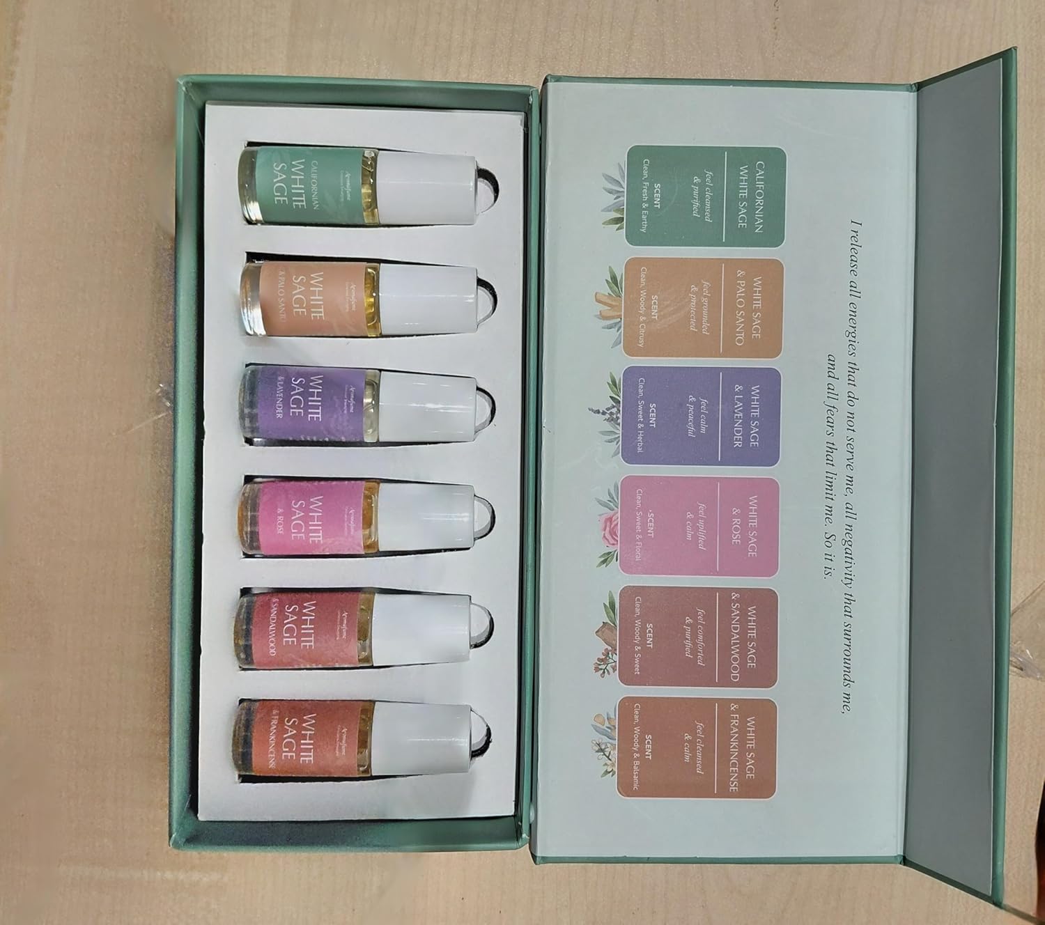 White Sage Essential Oil Roll-On Blend Set by Aromafume | 6x5ml | White Sage with Palo Santo, Rose, Sandalwood, Lavender & More | Aromatherapy Oil for Cleansing Negative Energy & Protection