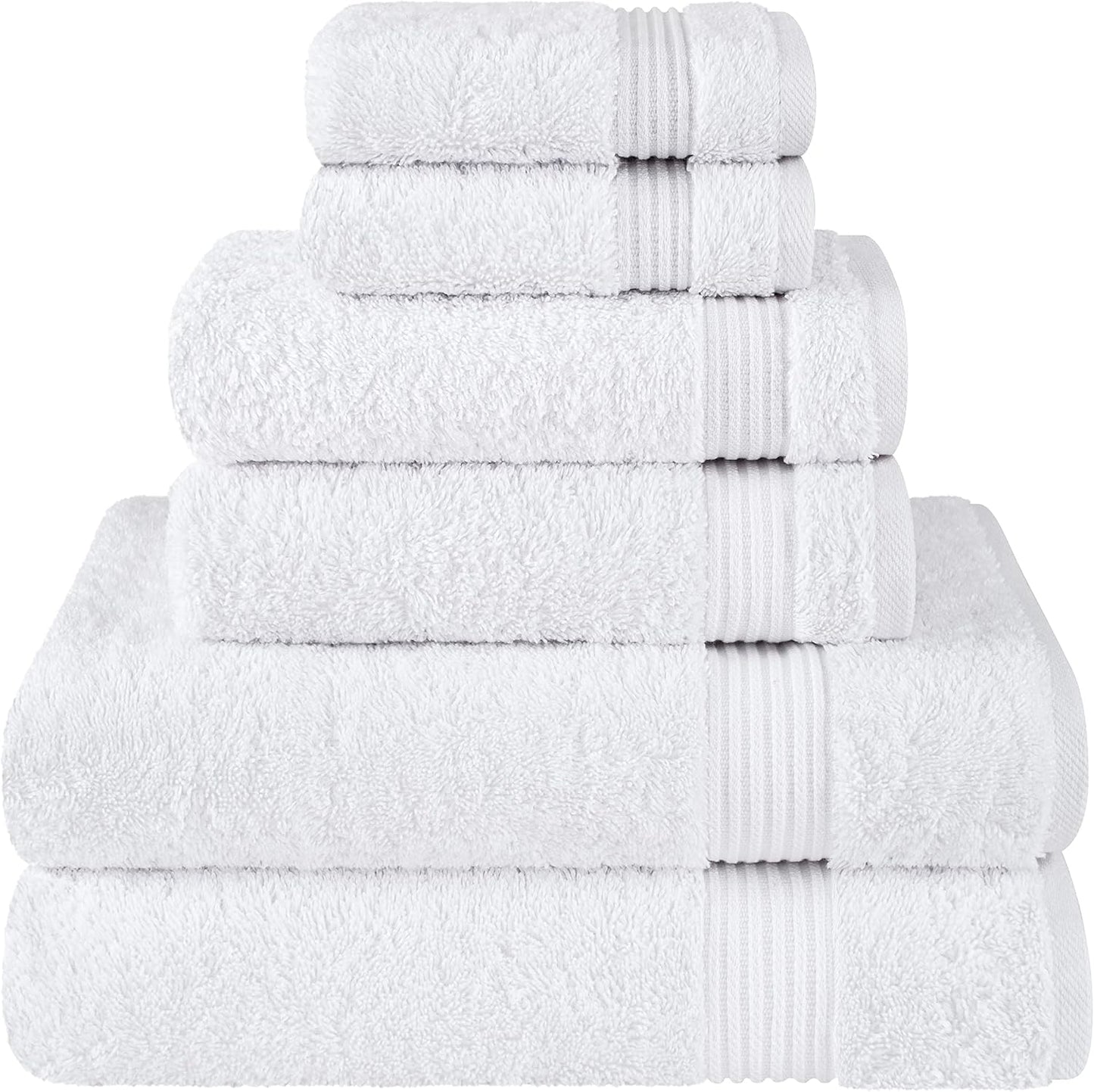 Cotton Paradise 100% Cotton Turkish Towel Set, Soft Absorbent Quick Dry, 6 Piece Towel Set, Snow White