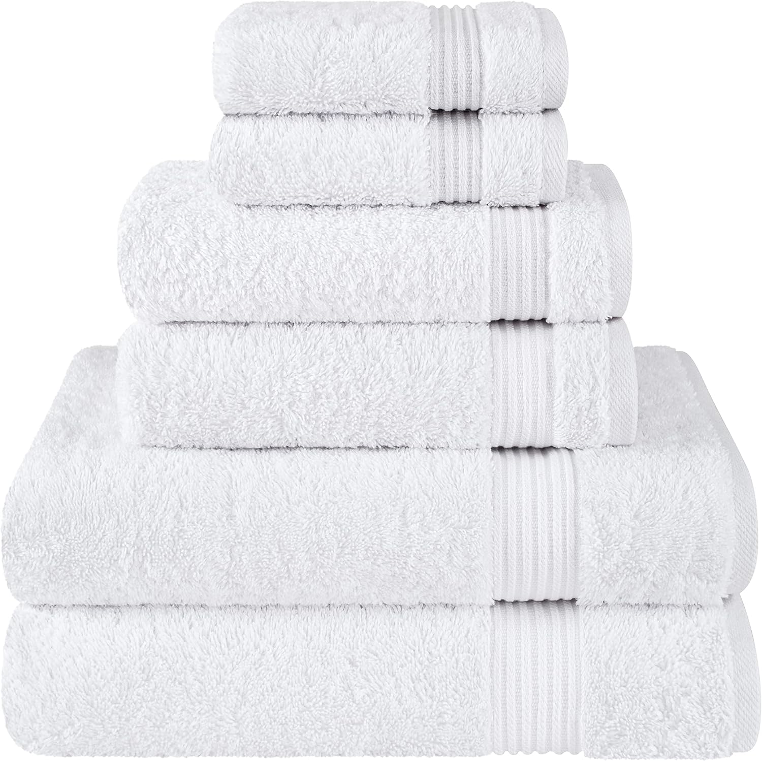 Cotton Paradise 100% Cotton Turkish Towel Set, Soft Absorbent Quick Dry, 6 Piece Towel Set, Snow White