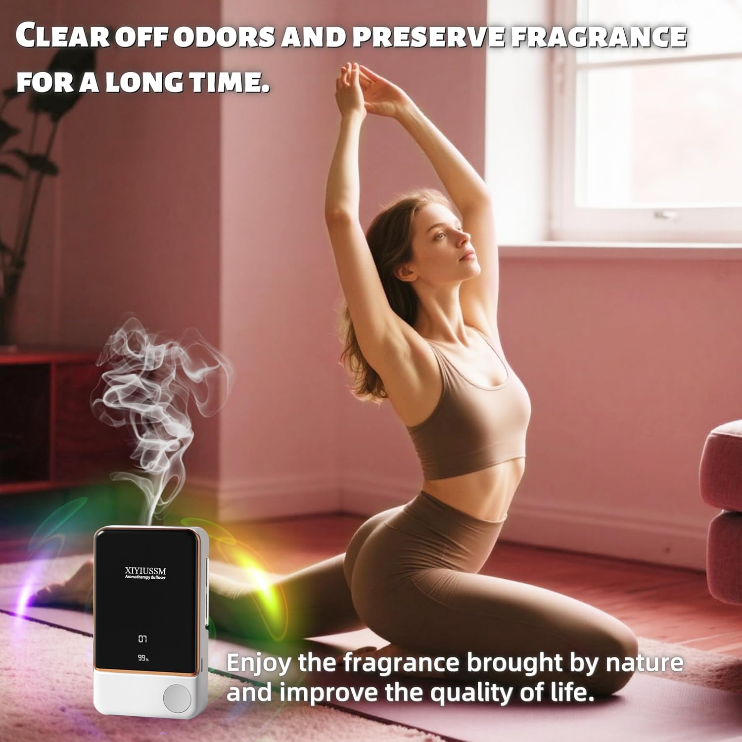 Waterless Essential Oil Diffuser for Home & Office Cordless Battery Operated Aroma Diffuser with 7 Mist Levels, Ultrasonic Air Freshener for Large Rooms Bedroom Bathroom Car Small & Portable