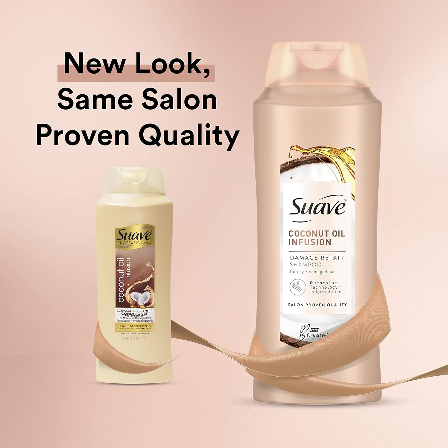Suave Professionals Damage Repair Shampoo + Conditioner Coconut Oil, 28 Fl Oz (Pack of 4)