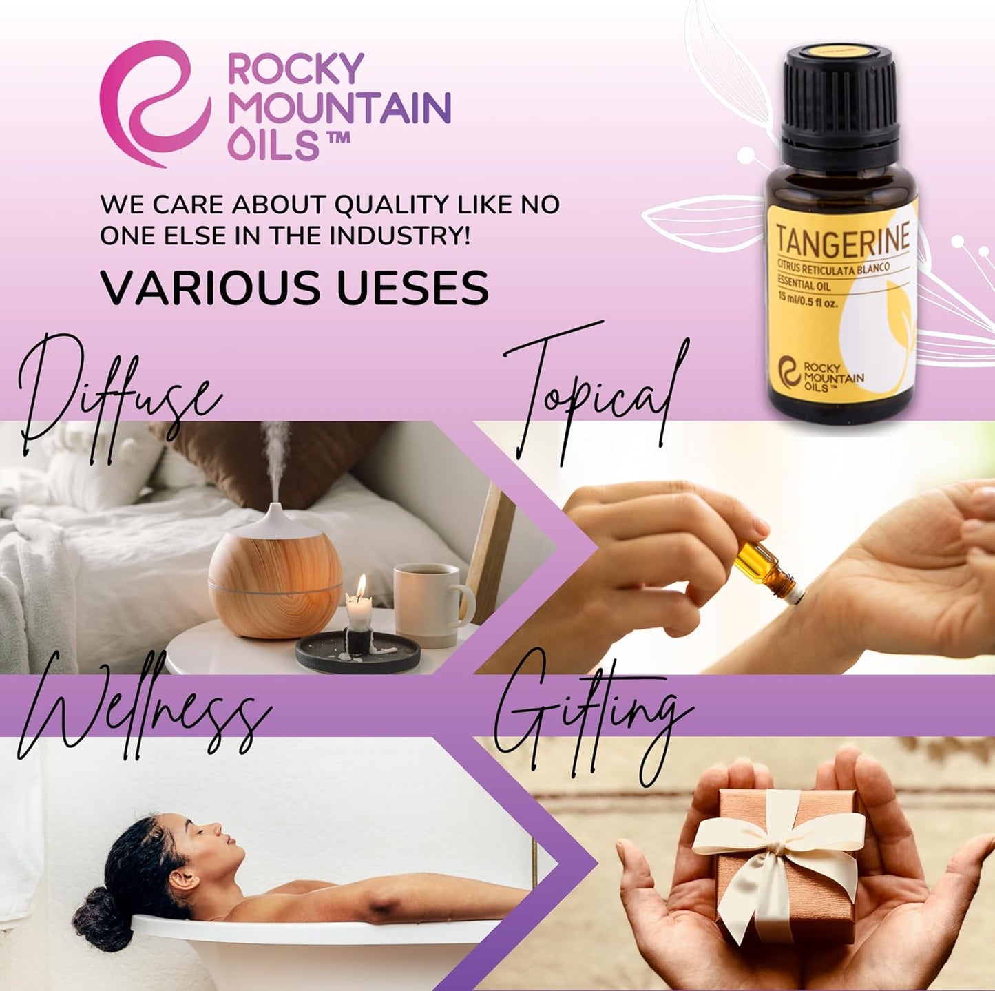 Rocky Mountain Oils - Tangerine - 15 ml - Natural Essential Oil - Aromatherapy Oils for Diffuser and Topical - Relaxing Essential Oils