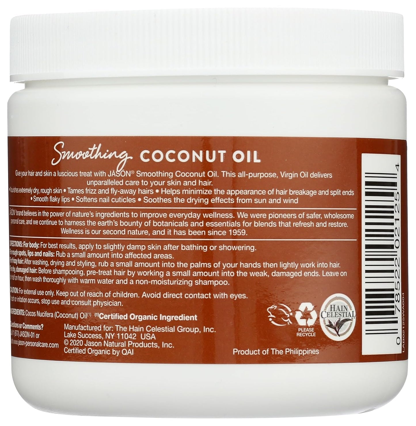 Jason Organic Unrefined Oil, Smoothing Coconut, 15 Oz