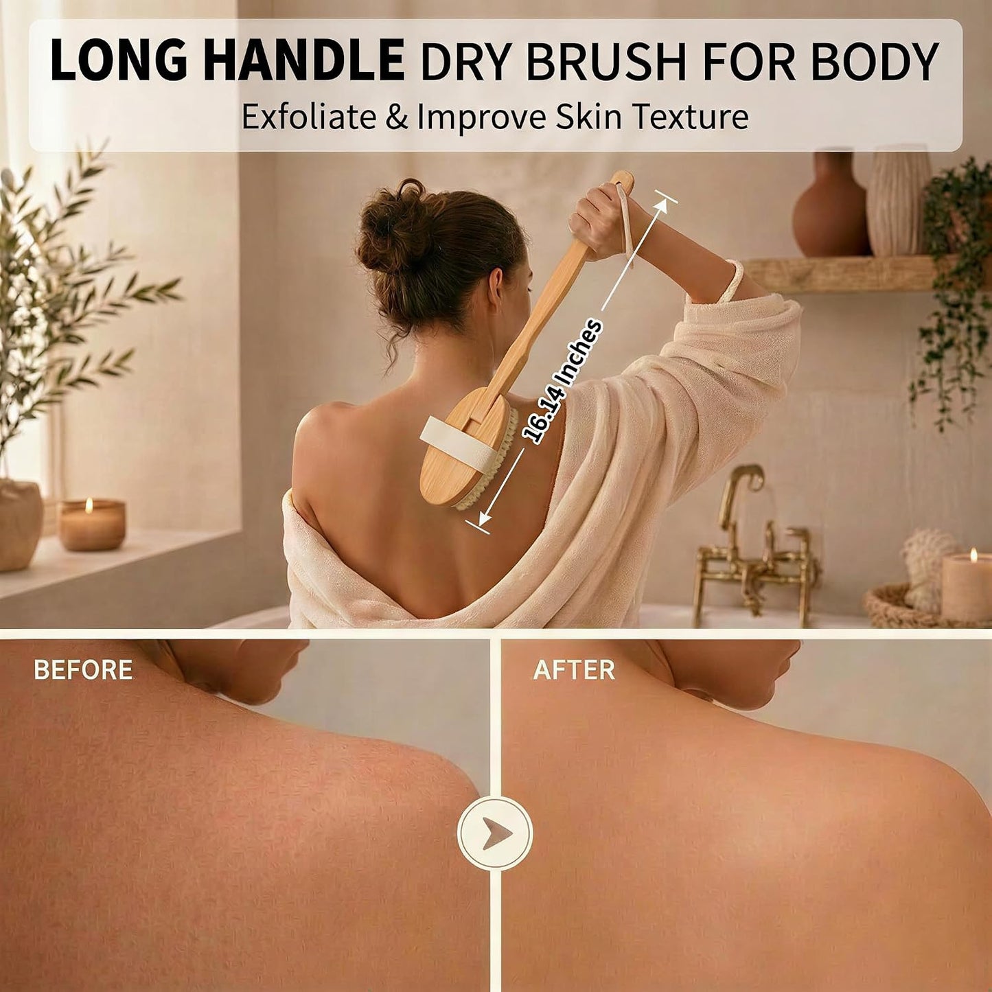 Zeutch Premium Dry Brushing Body Brush Set for Lymphatic Drainage and Cellulite Treatment, Boar Bristle Long Handle Face Cleansing Brush for A Glowing Skin, 5 Pack