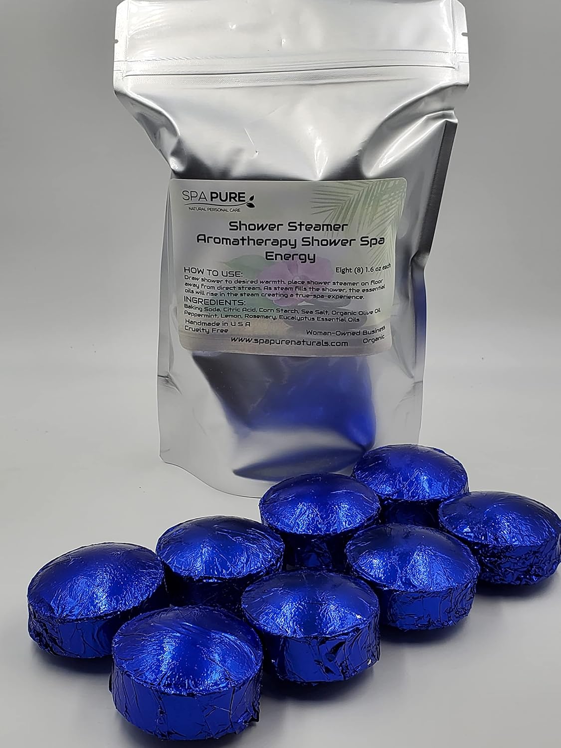 Spa Pure Energy Aromatherapy Shower: Tablets/Steamers/Bombs Made With 100% Natural/Organic Essential Oils - Transform Your Shower - Transform Your Mood (8 Pack) Count of 1