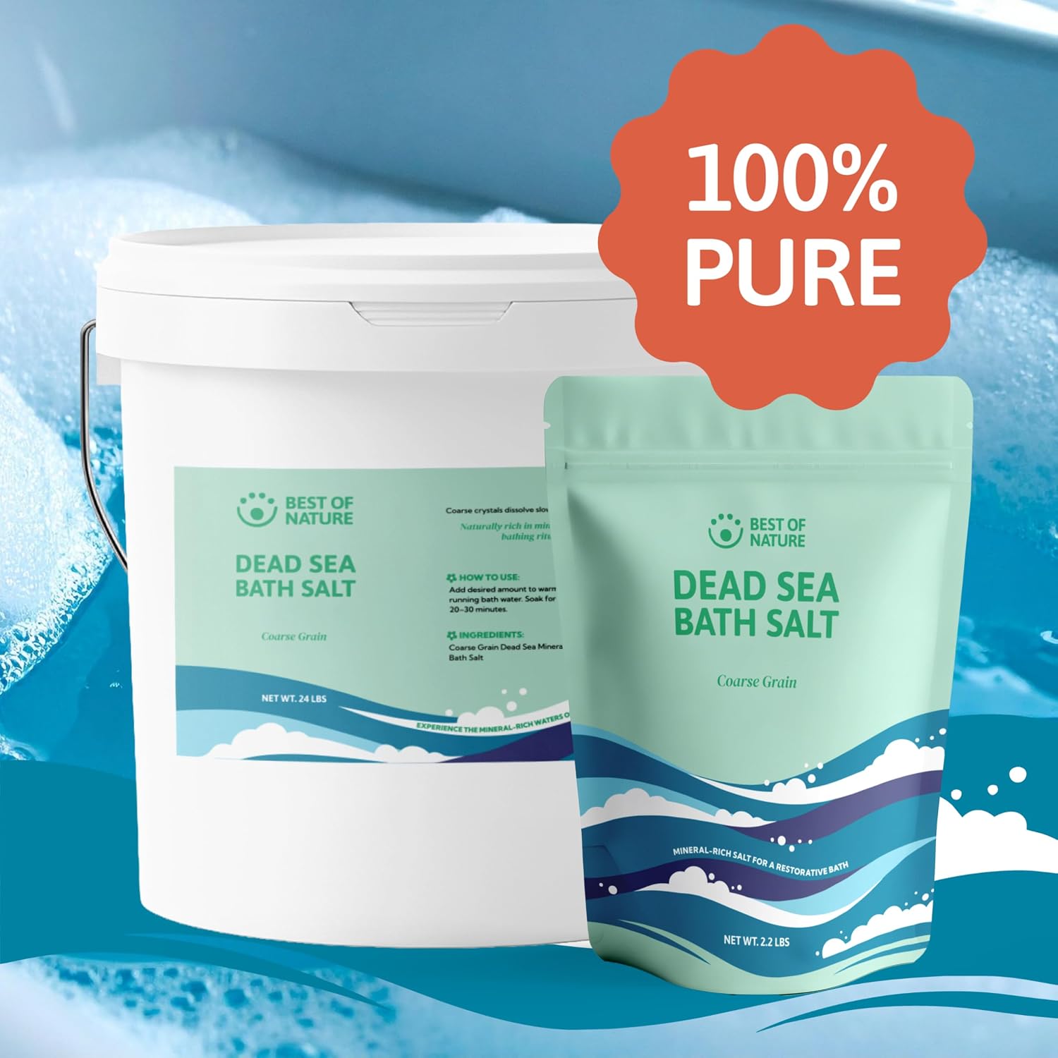 Best of Nature Dead Sea Salt 2.2 lb Coarse Grain Bath Soak Salt, Mineral-Rich Crystals, Resealable Bag, Made in the USA