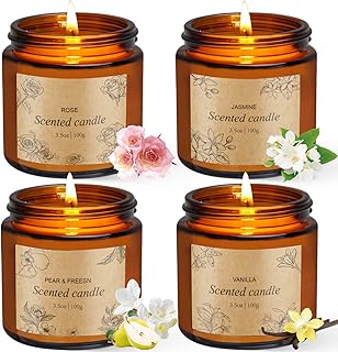 4 Packs Candles for Home Scented, Scented Candles Gifts for Women, Natural Soy Wax Amber Jar Candle, Long Lasting Aromatherapy Candle Gift Set for Birthday Valentine's Day Mother's Day