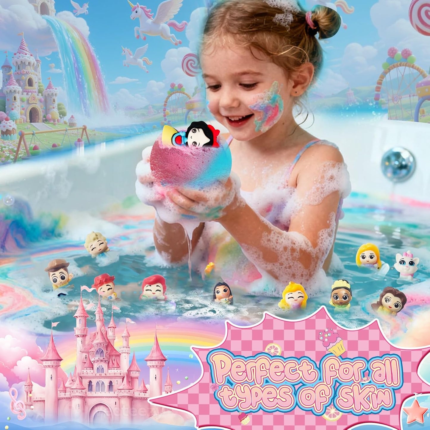 Bath Bombs for Kids: 12 Pcs Princess Bath Bombs with Toys Inside, Kids Bath Bomb Rich in Natural Essential Oils, Organic Bath Bomb Gift Set for Dry Skin Moisturize, Summer Party Favors for Girls