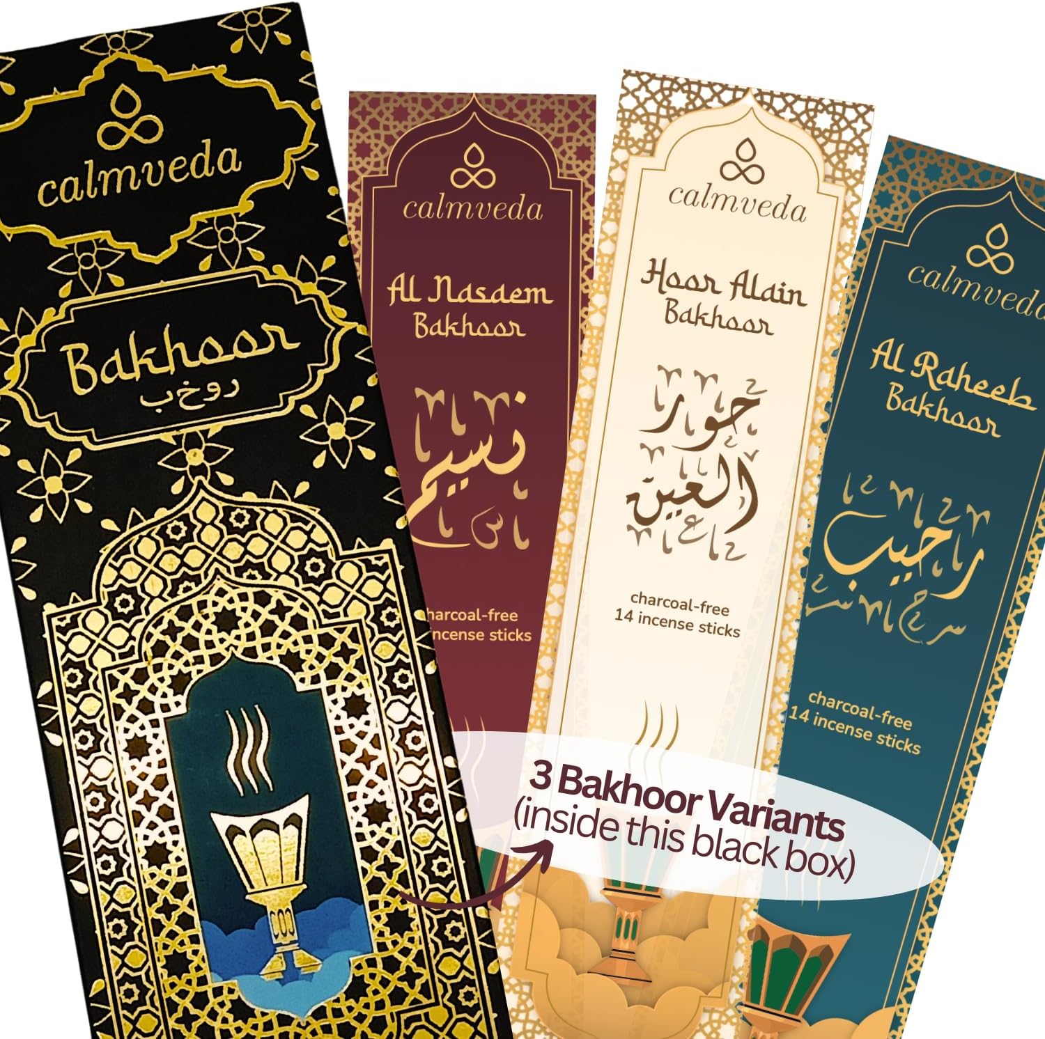 Arabian Oud Bakhoor Incense Sticks - بخور اماراتي (3 Variants, 40+ Incense) Deep Warm Arabic Incenses Like Al Nasaem, Hoor Alain & Al Raheeb Oud Bukhoor | Perfect Islamic Gifts or Eid Gifts
