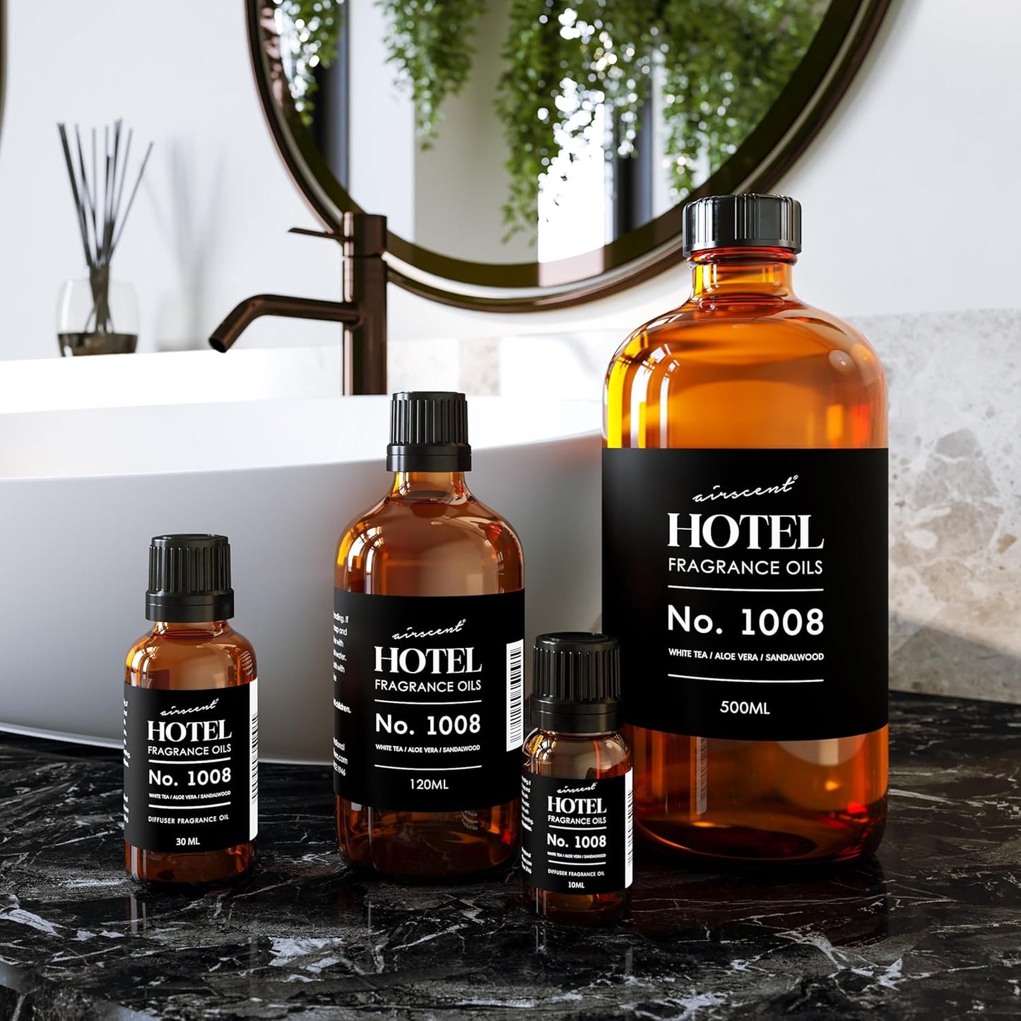 AirScent Hotel Diffuser Oil No. 1008 - White Tea Aloe Vera Sandalwood - Hotel Scent Dupe - Premium Fragrance Oil for Ultrasonic and Waterless Diffusers and Crafting - 500 mL, 16.9 fl oz Bottle