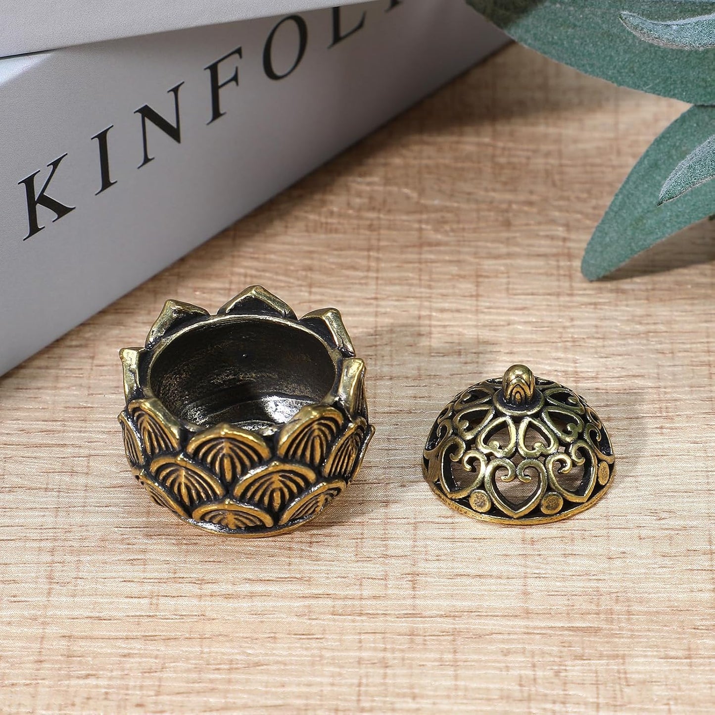 2Pcs Pure Copper Fortune Lotus Incense Holder, Black Brass Cone Incense Burner Holder, Home, Meditation Decor (1.18×1.1")