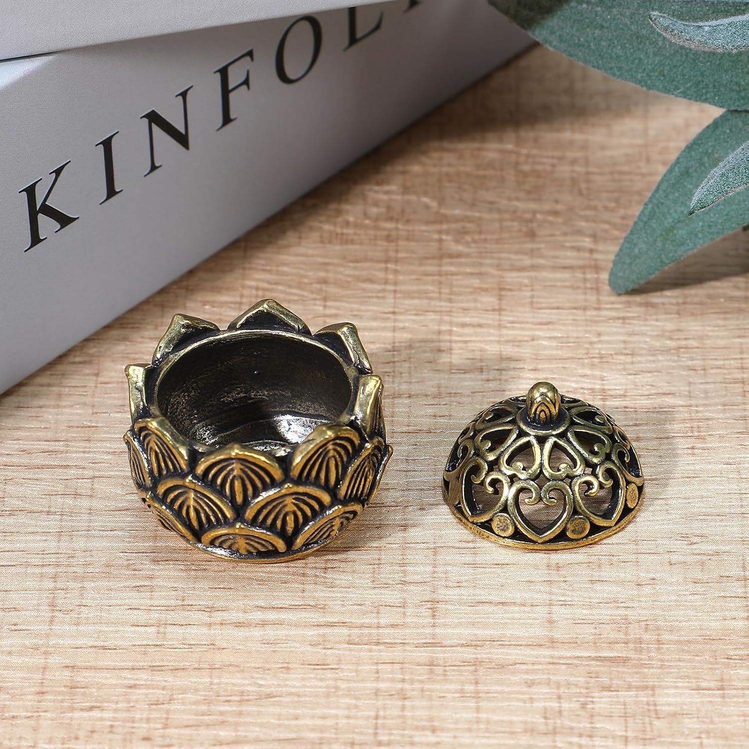 2Pcs Pure Copper Fortune Lotus Incense Holder, Black Brass Cone Incense Burner Holder, Home, Meditation Decor (1.18×1.1")