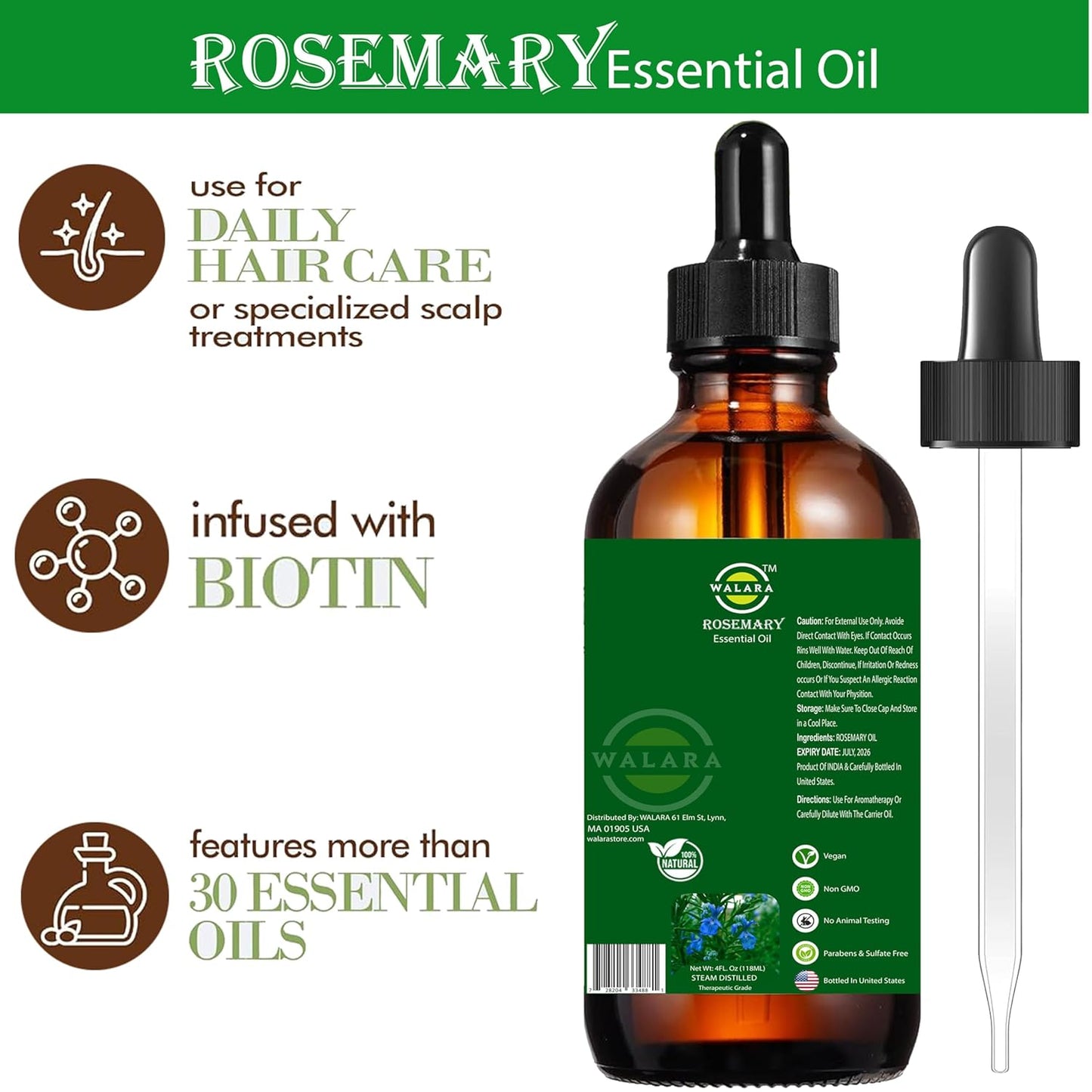 Rosemary Oil: Hair Growth, Moisturizing for Split Ends & Dry Scalp, Strengthens Hair – For All Hair Types