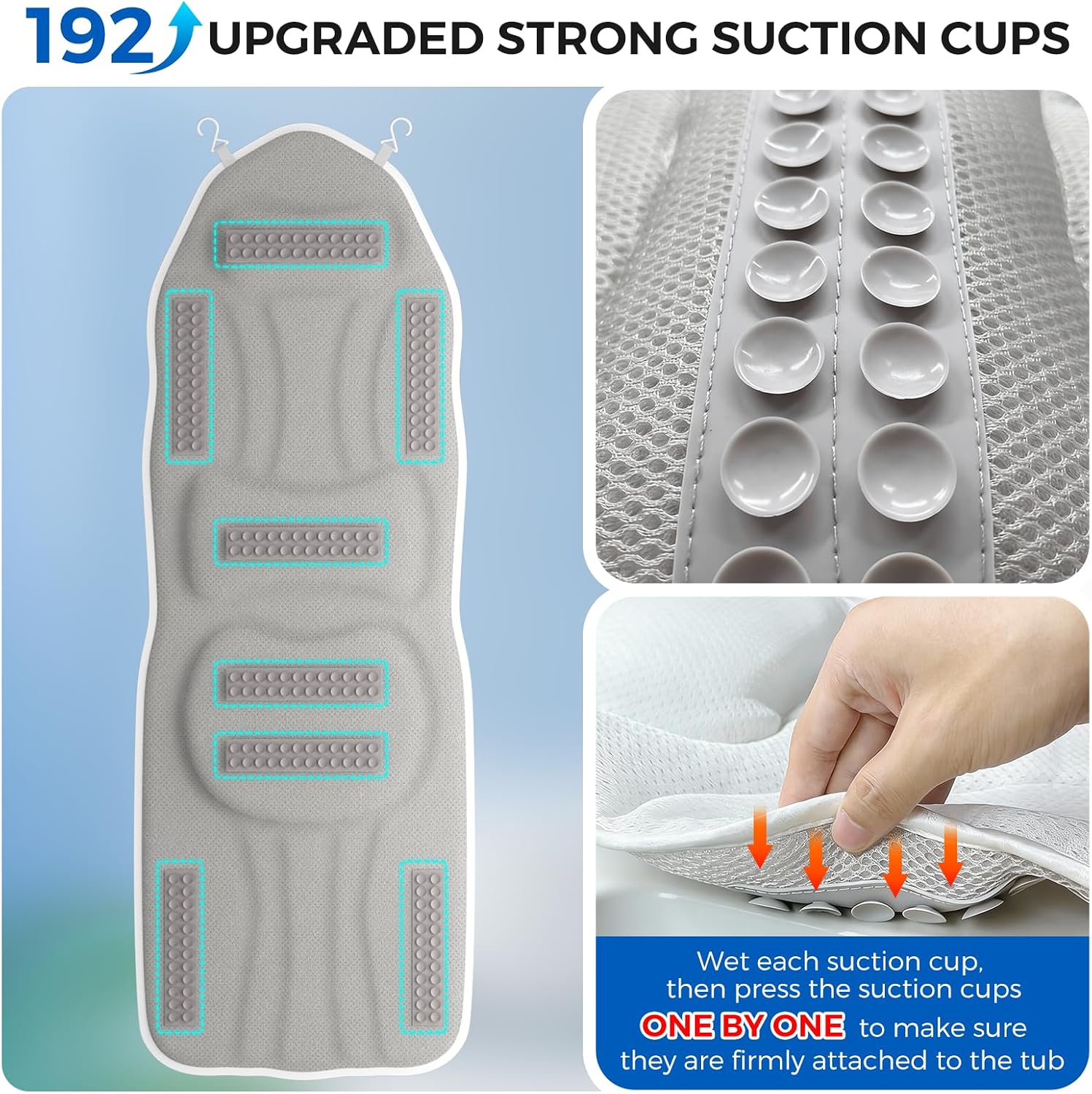52" x 16" Full Body Bath Pillow for Bathtub, Luxury Bathtub Cushion with 192 Suction Cups and Soft 5D Mesh Fabric, Bath Tub Pillows for Head and Neck, Relaxing Tub Accessories for Women