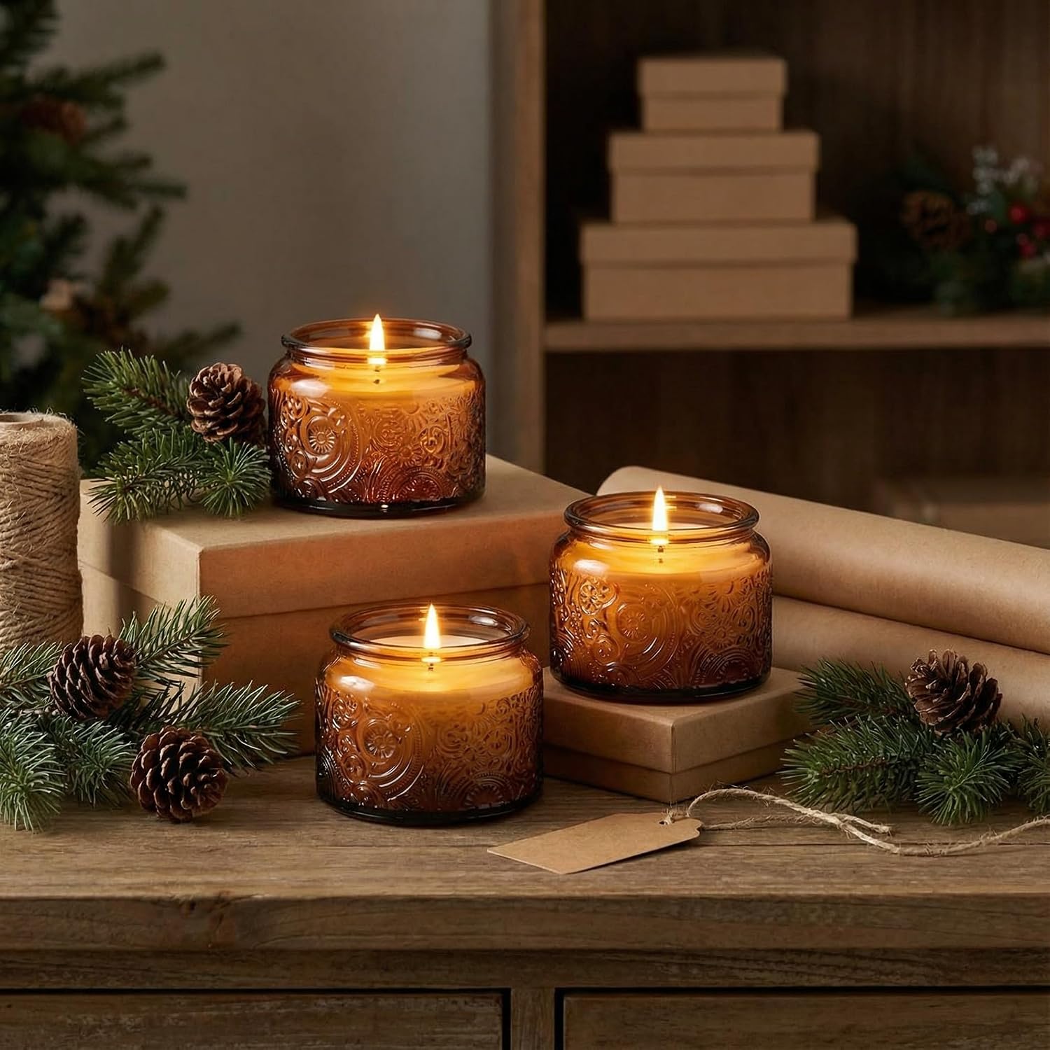 4 oz Mocha Sun Moon Stars Candle Jars with Bamboo Lids, 18 Pack | Patented Embossed Design, Includes Wick Centering Devices & Warning Labels, Multiple Color Options