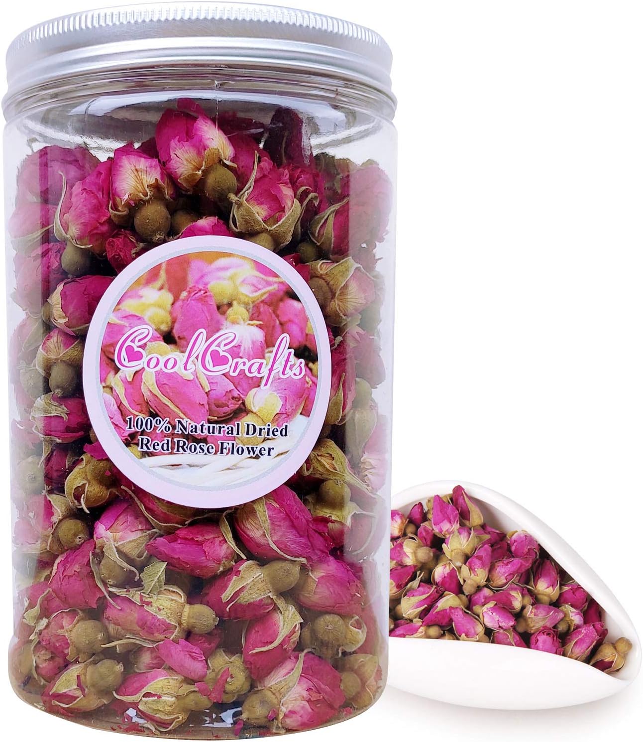 Dried Rose Buds Edible Fragrant Dried Flowers for Tea, Baking, Crafts, Potpourri - Red Rose Buds 3.5oz