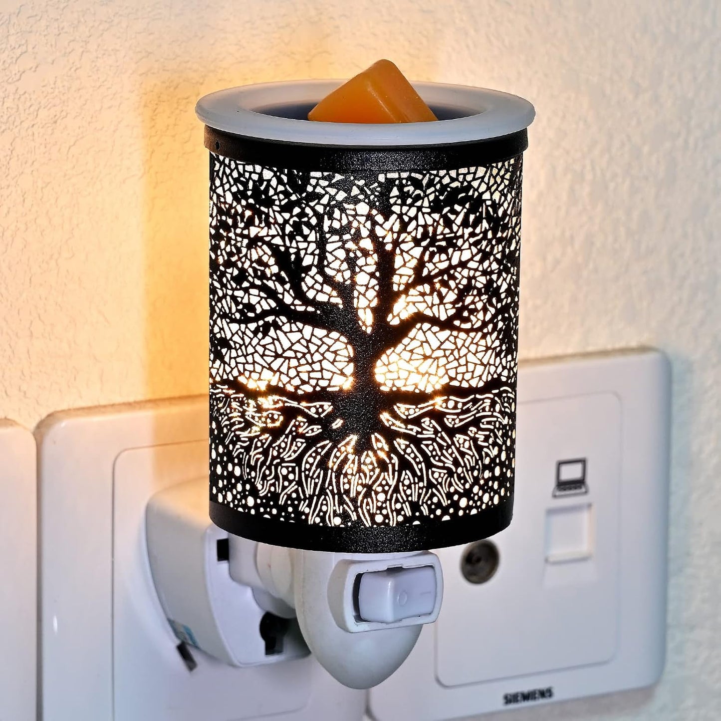 ASAWASA Metal Plug-in Wax Warmer with 1 pics Silicone Liner, Electric Wax Burner Melter Fragrance Warmer Night lamp,for Home Bedroom Kitchen Garage Gifts Décor Aromatherapy Spa (Banyan)