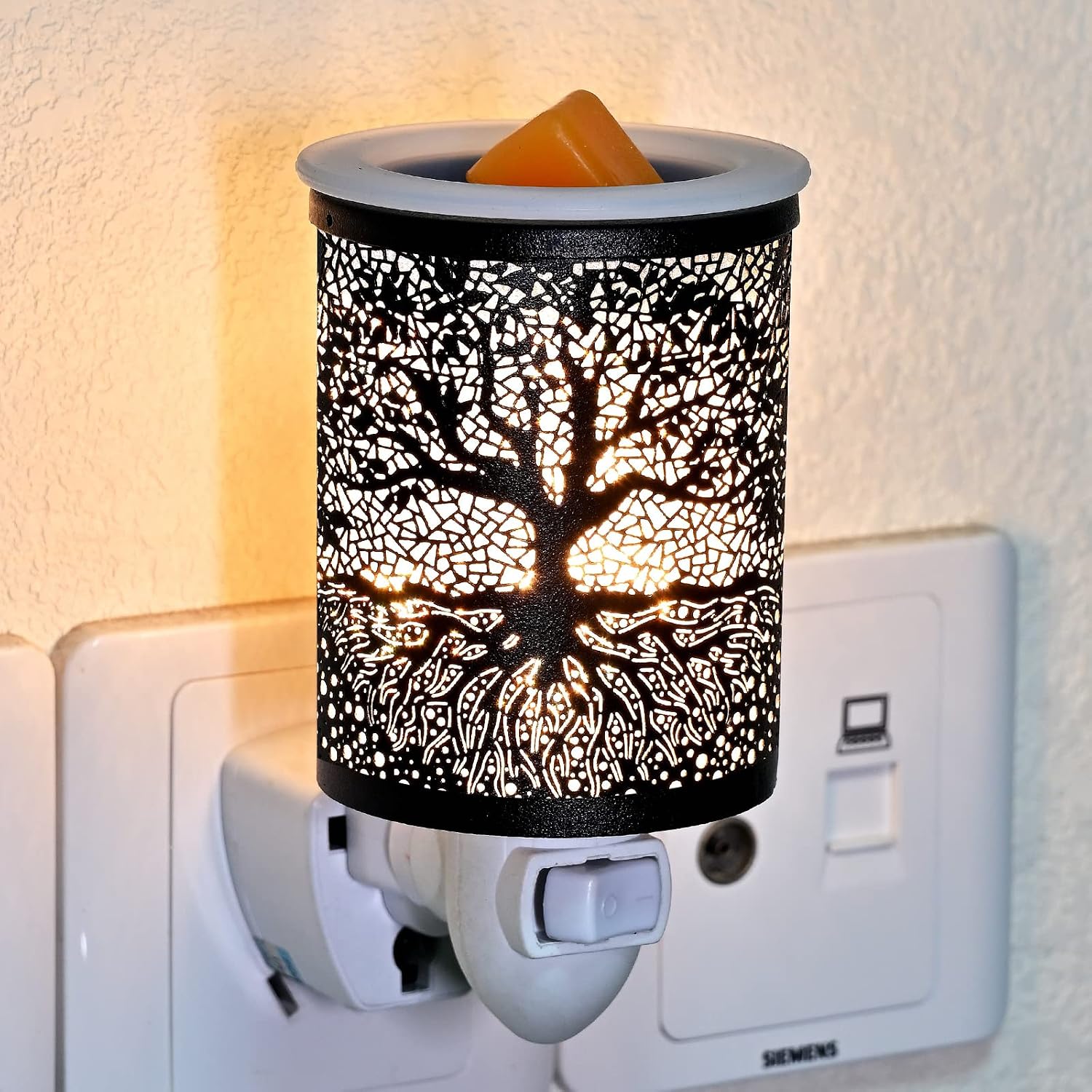 ASAWASA Metal Plug-in Wax Warmer with 1 pics Silicone Liner, Electric Wax Burner Melter Fragrance Warmer Night lamp,for Home Bedroom Kitchen Garage Gifts Décor Aromatherapy Spa (Banyan)