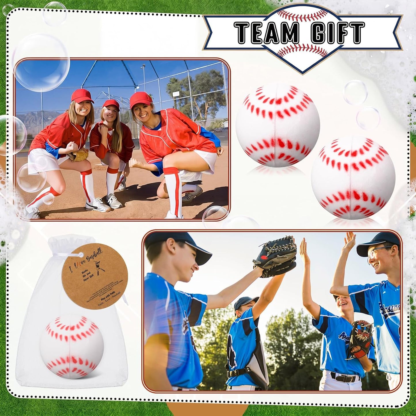24 Set Baseball Sports Party Favors Gift Baseball Bath Bomb Set with Card Organza Bags Scented Novelty Fizzy Balls for Players Women Coach Team Gift Birthday Senior Night Favors