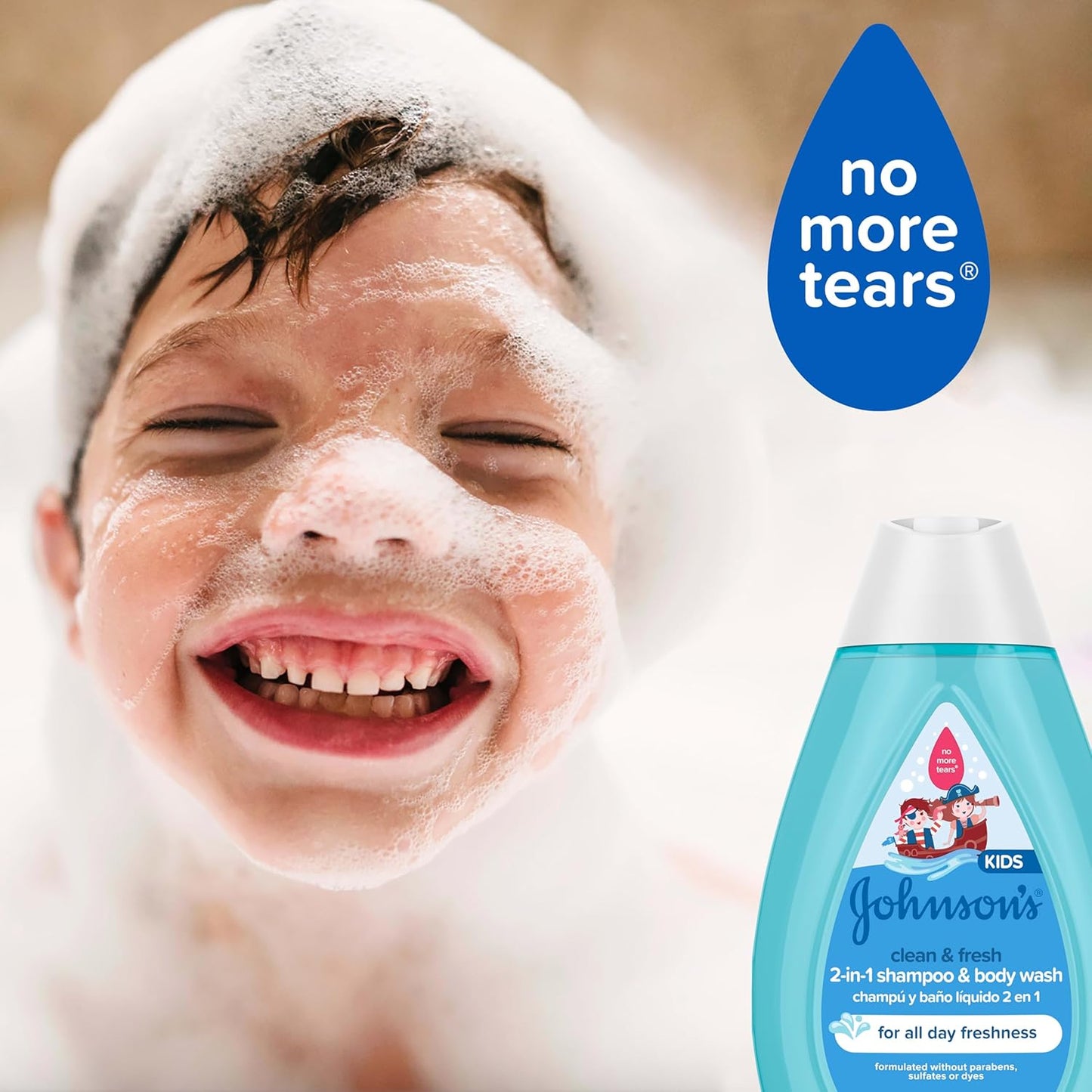Johnson's Clean & Fresh Children's Shampoo & Body Wash, 2-in-1 Daily Hair & Body Wash for Kids & Toddlers Gently Cleanses Developing Hair, 13.6 fl. oz