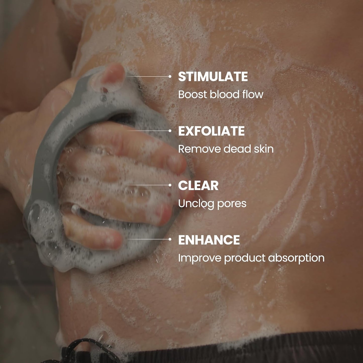 Silicone Shower Scrubber for Body – Exfoliating Loofah Alternative, Zinc & Silver-Infused, Hygienic & Gentle for Sensitive Skin, Durable & Long-Lasting Body Scrubber for Men - Gray