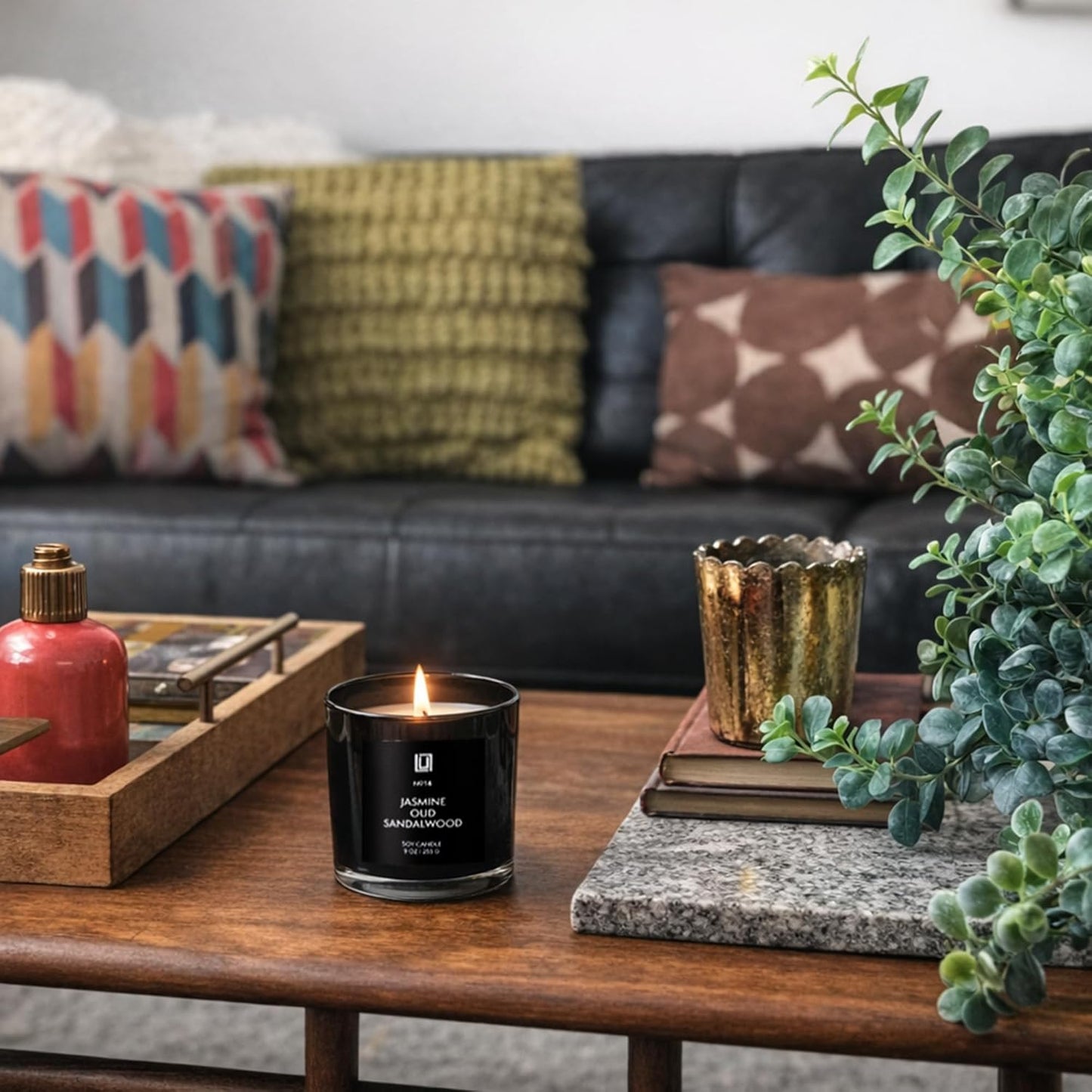 Lulu Candles | Leather & Sandalwood Scented Candle | Warm Sandalwood, Leather & Amber Fragrance | Luxury Soy Jar Candle | Highly Scented, Long Lasting Burn | Home Fragrance (9 Oz.)