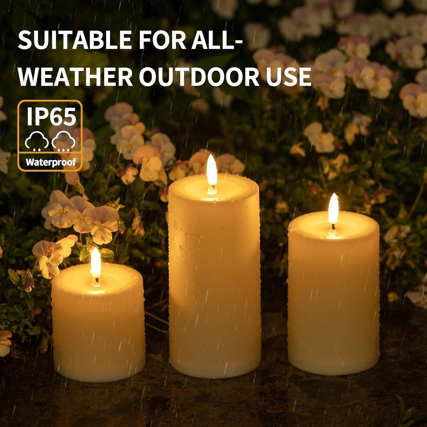 Solar Candles Outdoor Waterproof,Ivory White Flameless Candle Set, Dusk to Dawn Light Sensor, LED Rechargeable Solar Pillar Candles for Outdoor Lanterns,Patio Decor,3" x 3" 4.5" 6",Set of 3