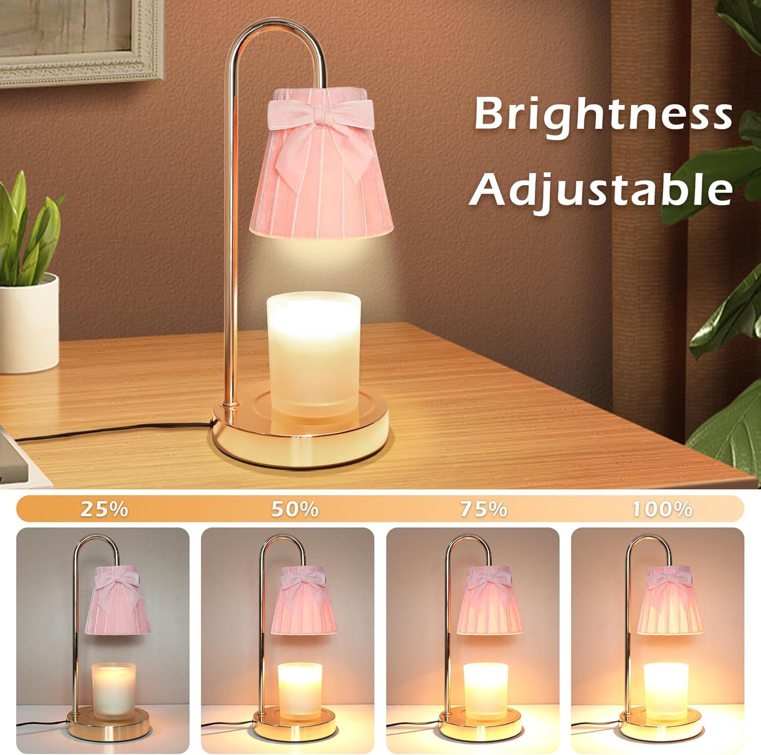 Pink Coquette Bow Flannel Candle Warmer Lamp with Timer and Dimmer, for Mom/Wife, Melt Wax Warmer Lamp with 2 Bulbs for Candle Jars House Warming New Home Christmas Decor