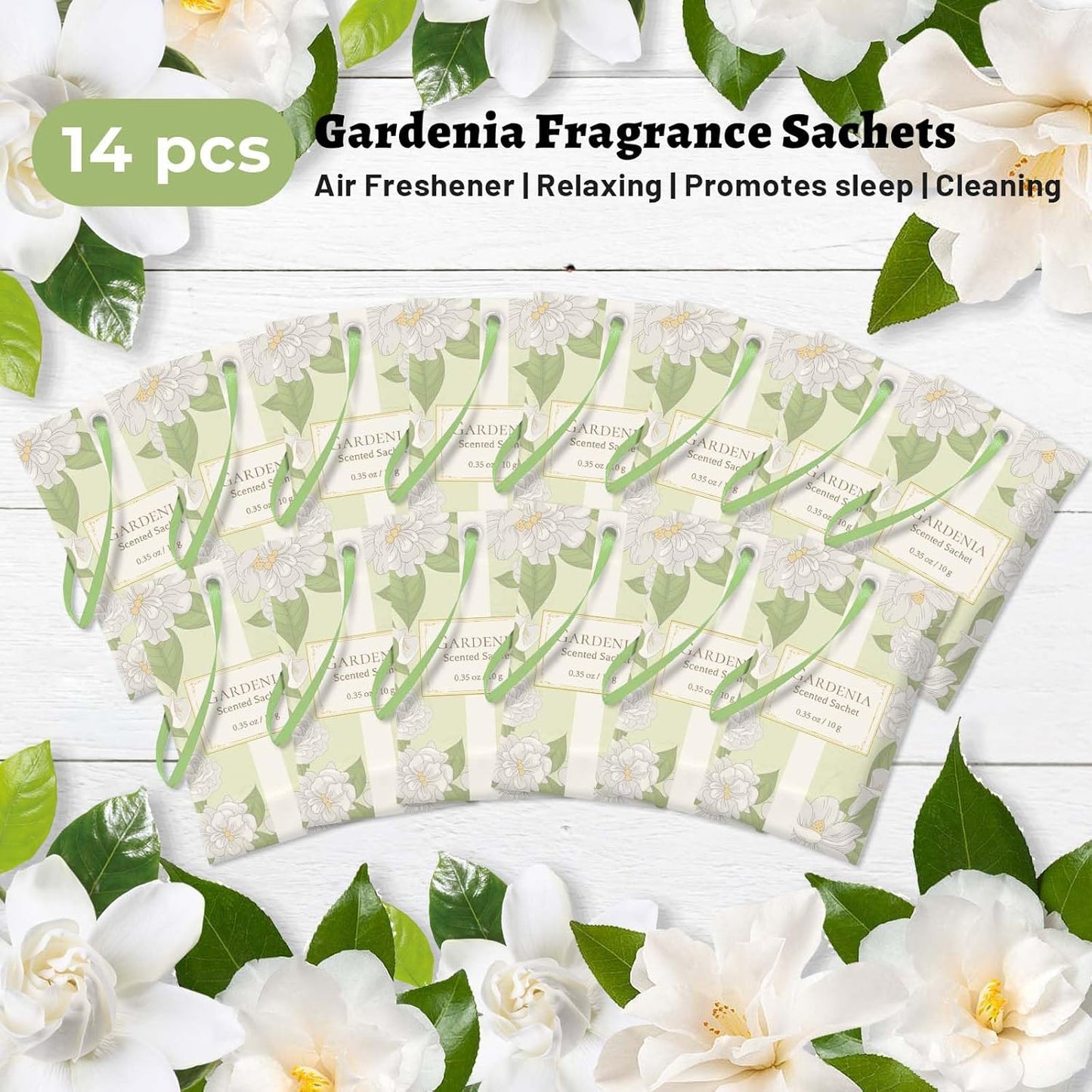 STRN Scented Sachets for Drawer and Closet, Gardenia Scented Long-Lasting Sachets, 14 Packs for Home Fragrance, Small Space Air Freshener for Wardrobes