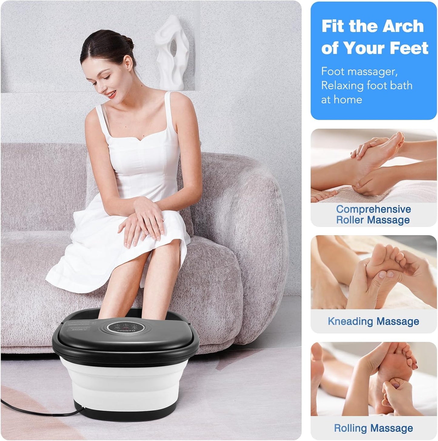 KNQZE Collapsible Foot Spa Bath with Heat & Remote Control, Bubble Massage, Temperature Control, Red Light, Timer, 16 Rollers & Pumice Stone for a Soothing Spa Experience