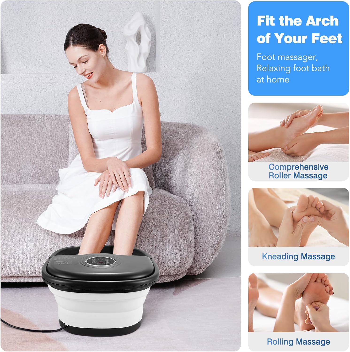 KNQZE Collapsible Foot Spa Bath with Heat & Remote Control, Bubble Massage, Temperature Control, Red Light, Timer, 16 Rollers & Pumice Stone for a Soothing Spa Experience