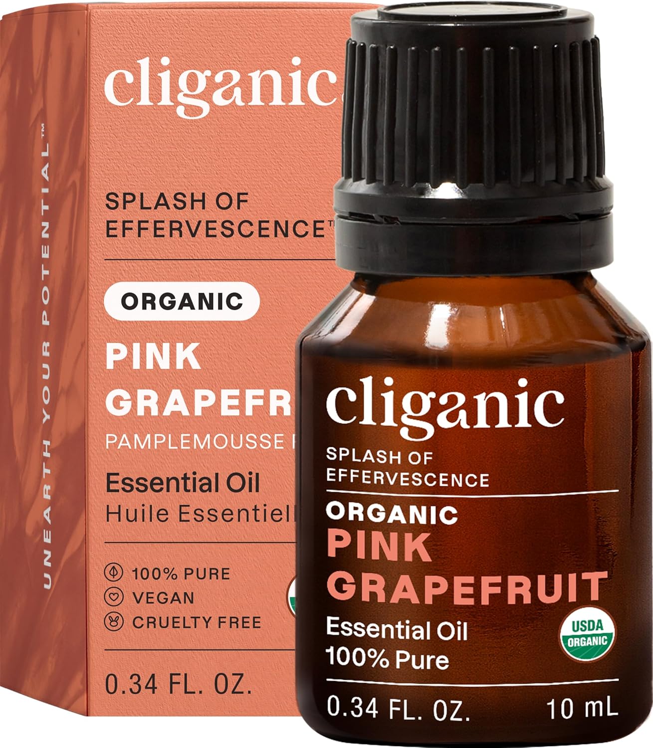 Cliganic Organic Pink Grapefruit Essential Oil, 100% Pure Natural, for Aromatherapy | Non-GMO Verified