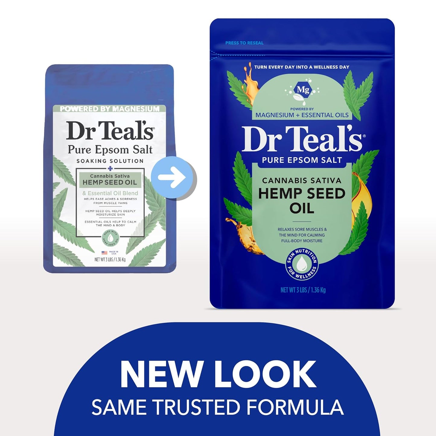 Dr Teal's Pure Epsom Magnesium Salt Soak, Cannabis Sativa Hemp Seed Oil, 3 lb