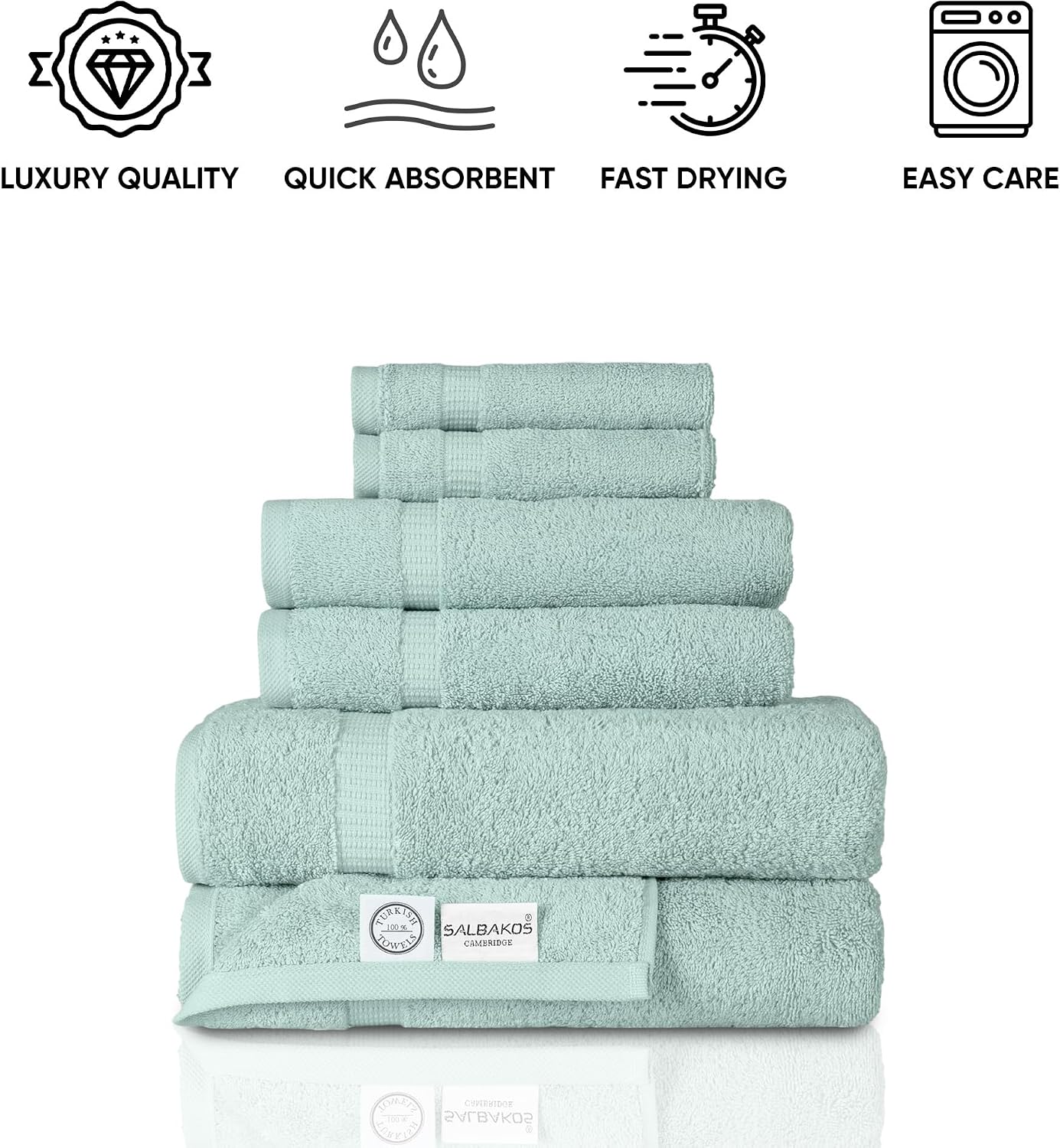 SALBAKOS 100% Turkish Cotton Bathroom Towel Set of 6 | Premium Quality Turkish Bath Towel Set for Gift | Experience Spa Comfort Every Day | Oeko-Tex, Made in Turkey (Seafoam Green, 6 Piece Towel Set)