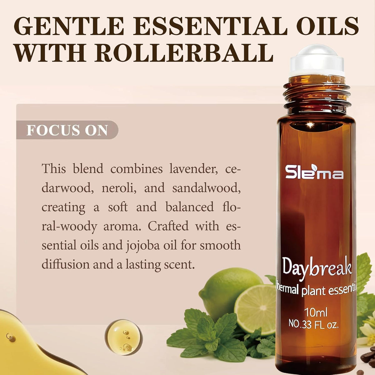Slema Essential Oil，Daybreak Essential Oil Blends by 10ml Essential Oils - 100% Pure Therapeutic Grade, Helps Create a Focused Atmosphere for Work & Study​ (Lemon)