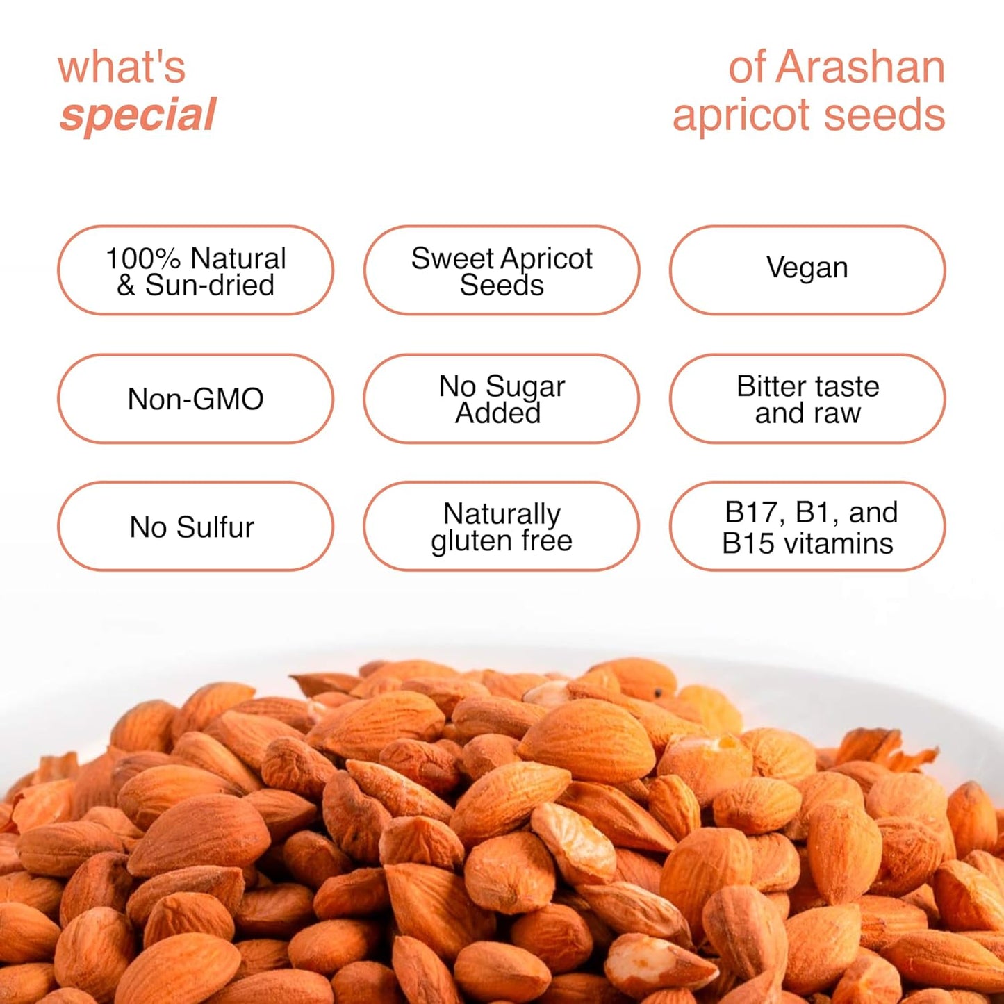 Arashan Apricots Seeds - Dried Sweet Raw Apricot Seeds, Natural| BEST Raw & Sweet Apricot Kernels, Directly From The Fertile Ferghana Valley In Kyrgyzstan | Sundried Apricot Kernel 60% Oil (1 LB)