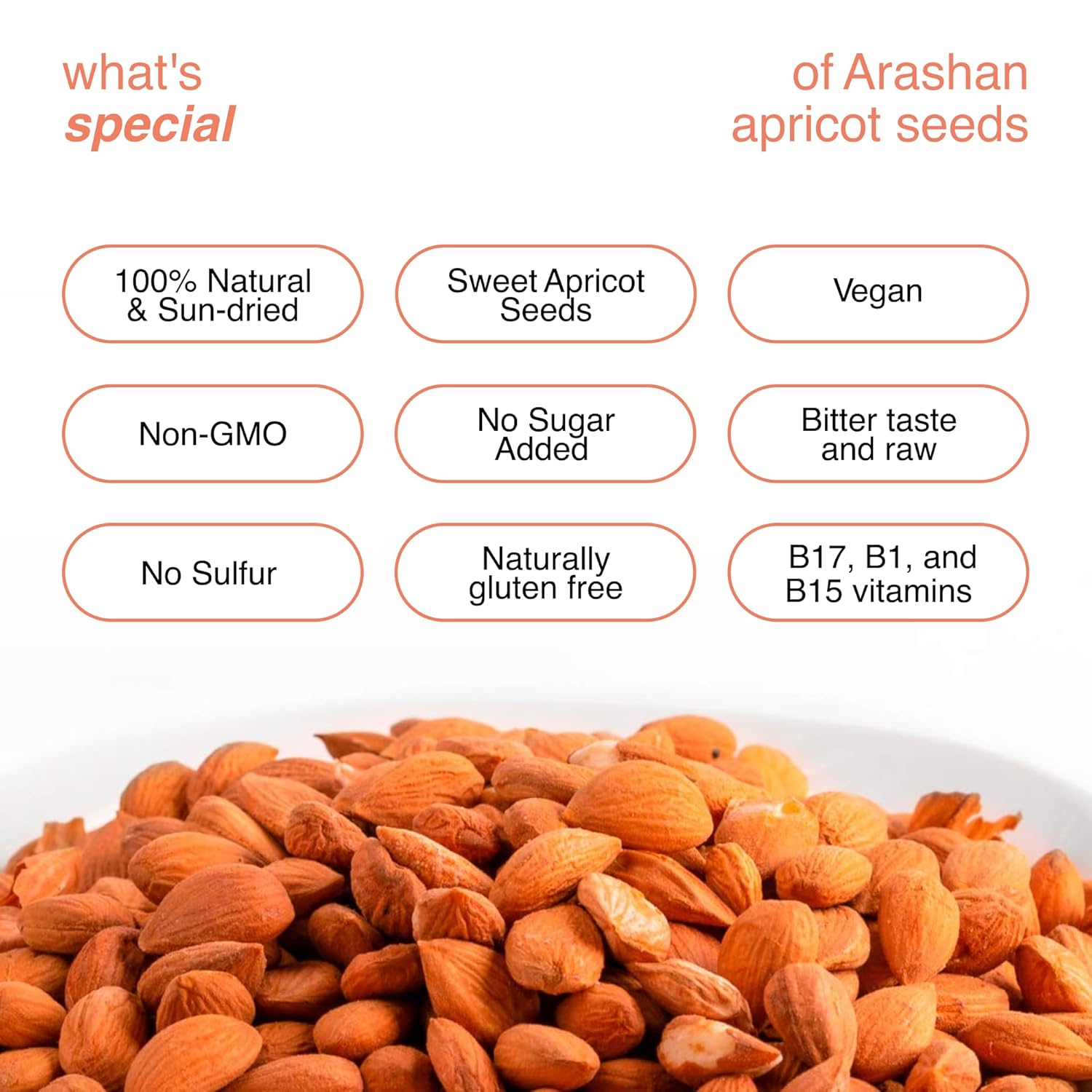 Arashan Apricots Seeds - Dried Sweet Raw Apricot Seeds, Natural| BEST Raw & Sweet Apricot Kernels, Directly From The Fertile Ferghana Valley In Kyrgyzstan | Sundried Apricot Kernel 60% Oil (1 LB)