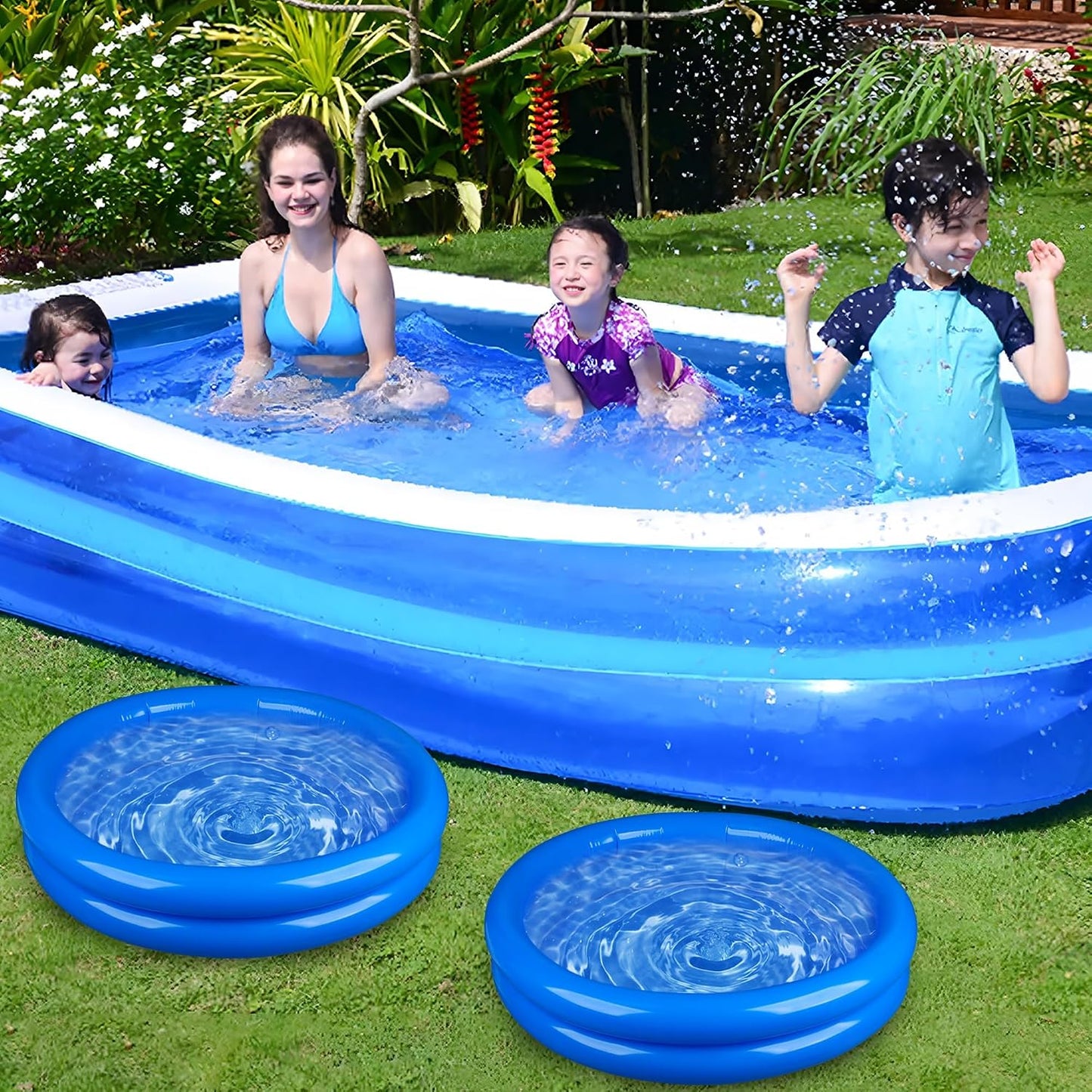 2 Pack Inflatable Pool Foot Bath Basin Swimming Pool Foot Soaking Wash Basin Tub Feet Bath Tray with Pump for Pools Entry Ladder Portable Above Ground Pools Accessories