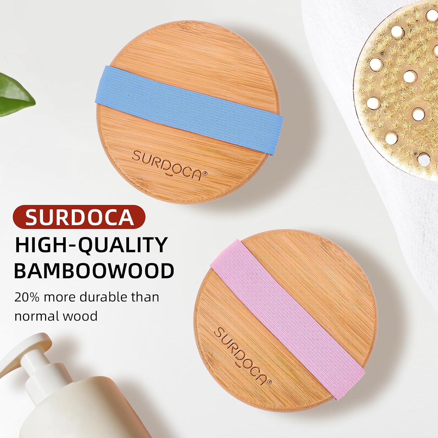 SURDOCA Dry Brushing Body Brush for Lymphatic Drainage, Wet & Dry Body Scrubber, Natural Exfoliating Brush, Pink