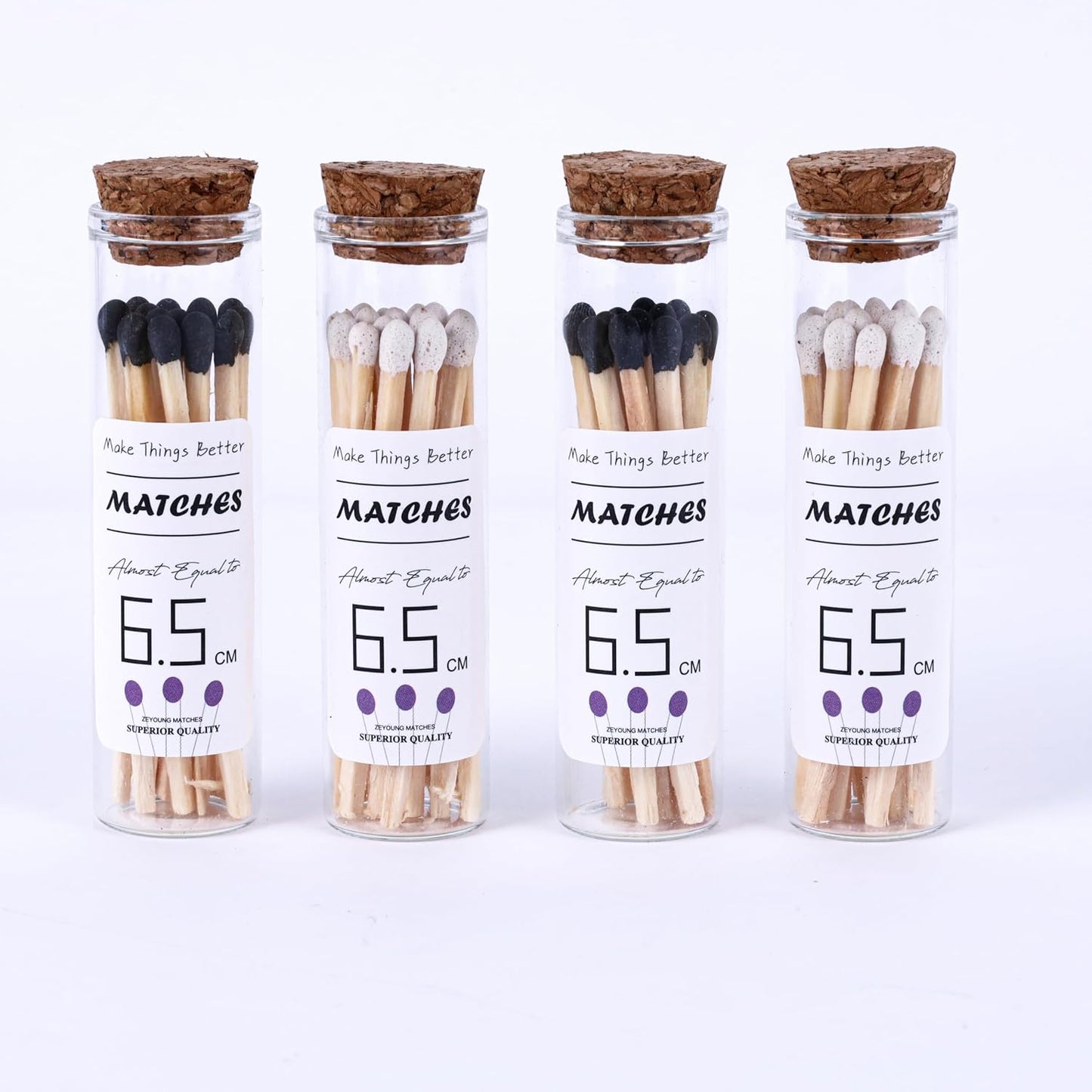 2.55"/6.5cm White matches Included with 5 Match Holder, 5 Count match Bottles with Candle Matches in a Jar, Long Fireplace for Grill Fireplace BBQ, 100Pcs Long Wooden Matchsticks for Custimiz Events