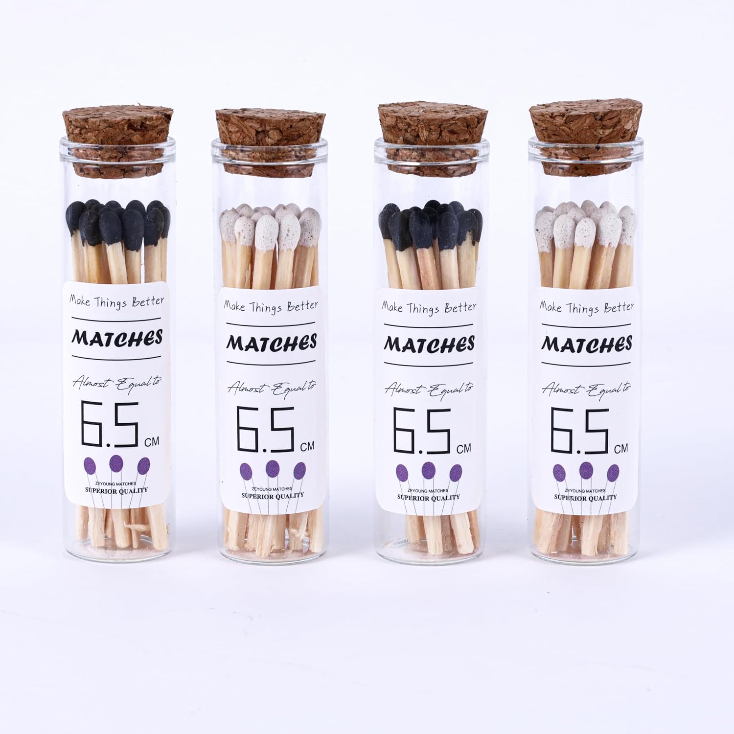 2.55"/6.5cm White matches Included with 5 Match Holder, 5 Count match Bottles with Candle Matches in a Jar, Long Fireplace for Grill Fireplace BBQ, 100Pcs Long Wooden Matchsticks for Custimiz Events