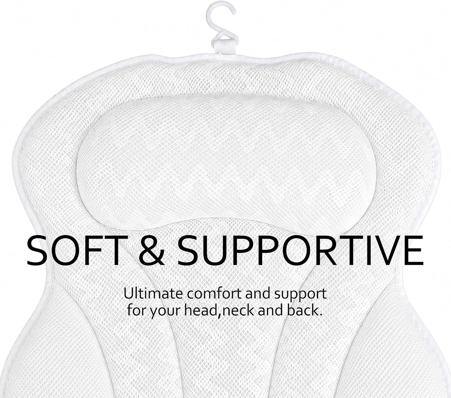 Bath Pillows,Bathtub Pillows for Head and Neck Back Support,Bath Pillows for Tub with Soft 4D Breathable Mesh Fabric and Nonslip Suction Cups,Relaxing Bath Accessories Spa Gifts .(Wave White)