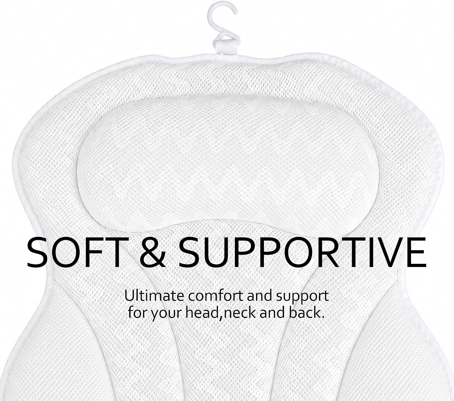 Bath Pillows,Bathtub Pillows for Head and Neck Back Support,Bath Pillows for Tub with Soft 4D Breathable Mesh Fabric and Nonslip Suction Cups,Relaxing Bath Accessories Spa Gifts .(Wave White)