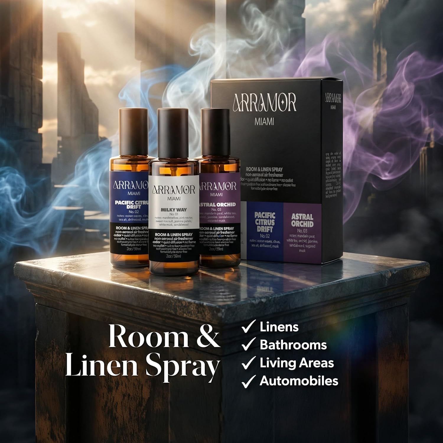 Room Spray Air Freshener Variety Pack – Odor Eliminator & Linen Spray with Essential Oils – Long Lasting Home Fragrance Mist for Bathroom, Bedroom, Fabric & Pillow, 3 Scents (3 Pack, 2oz Each)