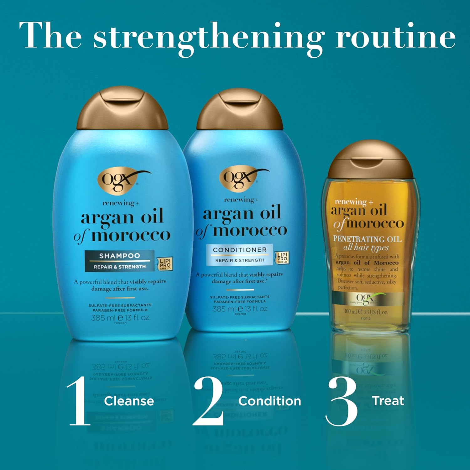 OGX Renewing + Argan Oil of Morocco Shampoo, Damage Repair Shampoo & Argan Oil to Help Strengthen & Repair Dry, Damaged Hair, Paraben-Free, Sulfate-Free Surfactants, 25.4 fl. oz