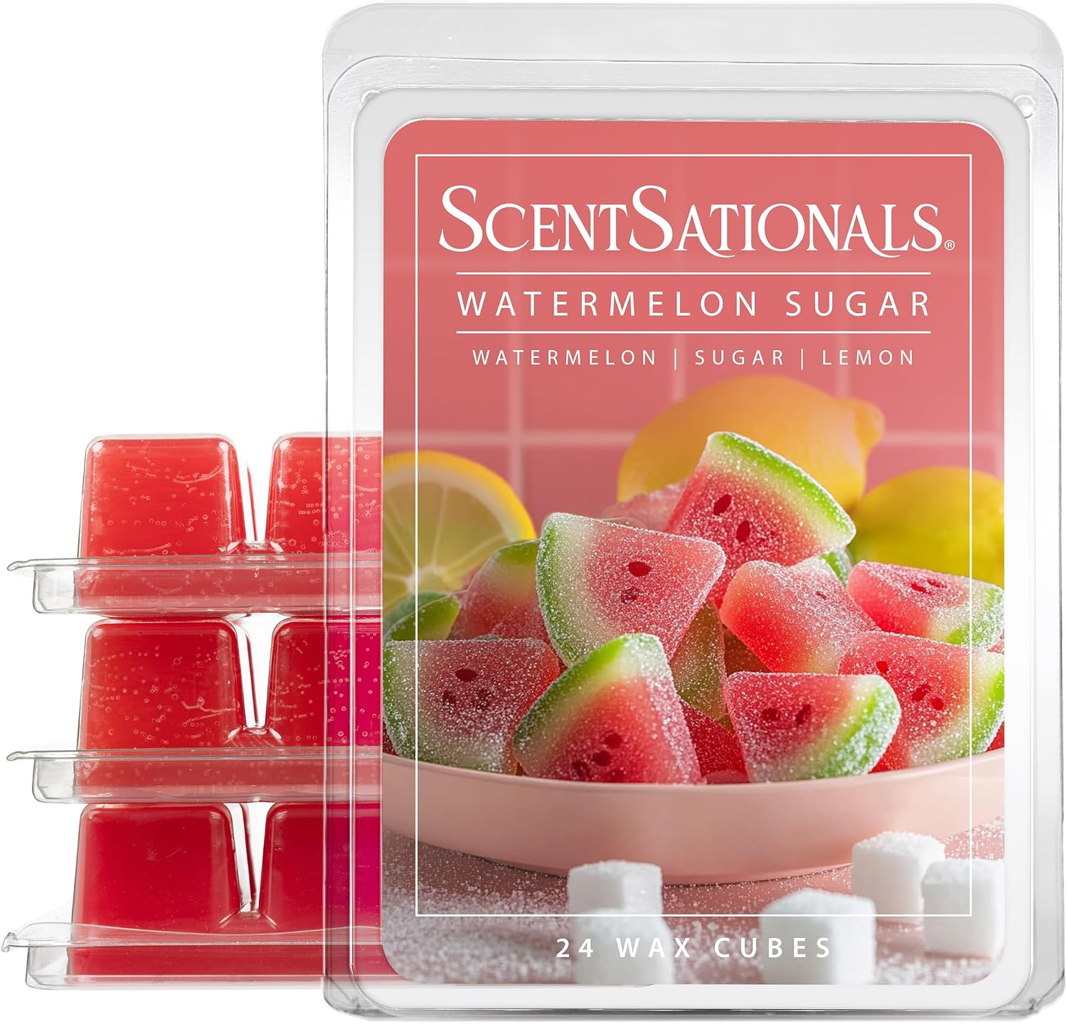 ScentSationals Watermelon Sugar Scented Wax Melts - Watermelon, Sugar, & Lemon, 10oz (24 Cubes)