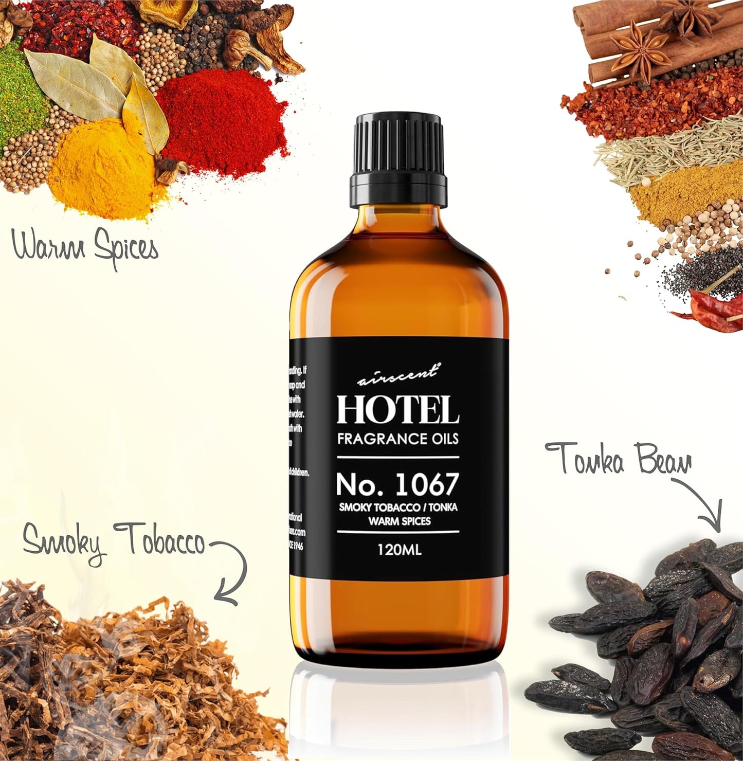 AirScent Hotel Diffuser Oil No. 1067 - Smoky Tobacco, Tonka, Warm Spices - Premium Fragrance Oil for Ultrasonic and Waterless Diffusers and Crafting - 10 mL, 0.34 fl oz Glass Dropper Bottle